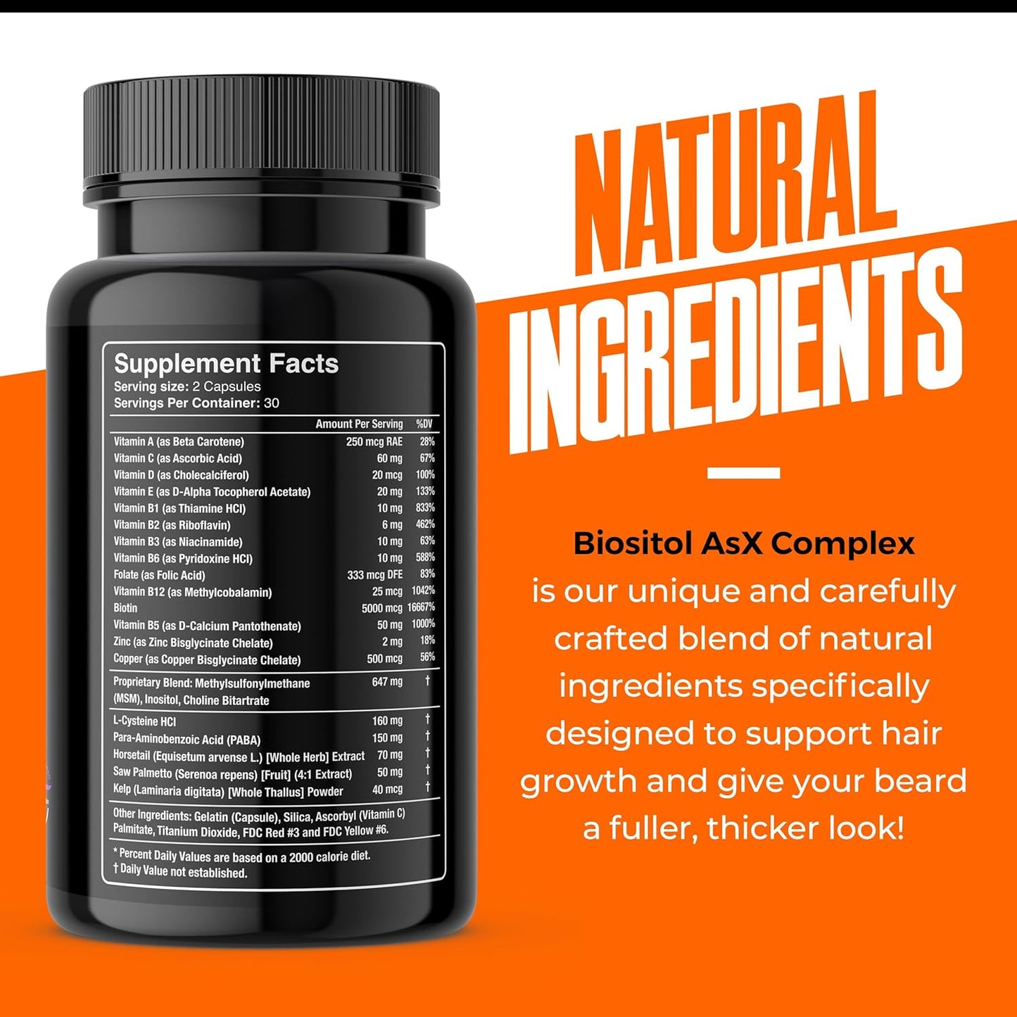 Wild Willies Beard Growth Vitamins - Natural BioSitol ASX Complex Beard Growth Supplements for Men - 60 Capsules Anti Hair Loss Pills - Supplement for Fuller Thicker Beard Support, Prevent Itchiness