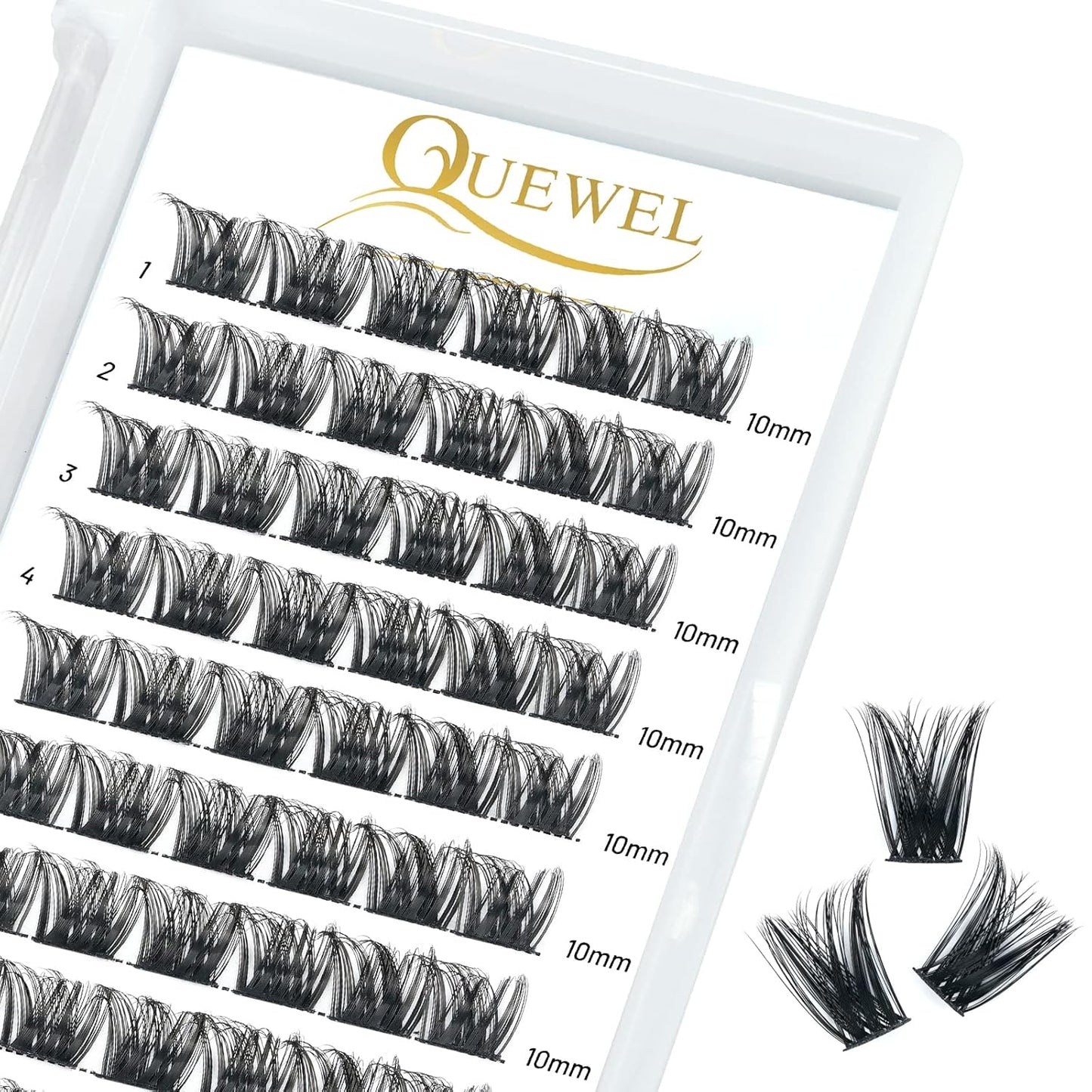 QUEWEL Cluster Lashes 72 Pcs Wide Stem Individual Lashes C/D Curl 8-16mm Length DIY Eyelash Extension False Eyelashes Soft for Personal Makeup Use at Home (honey01-C-10)