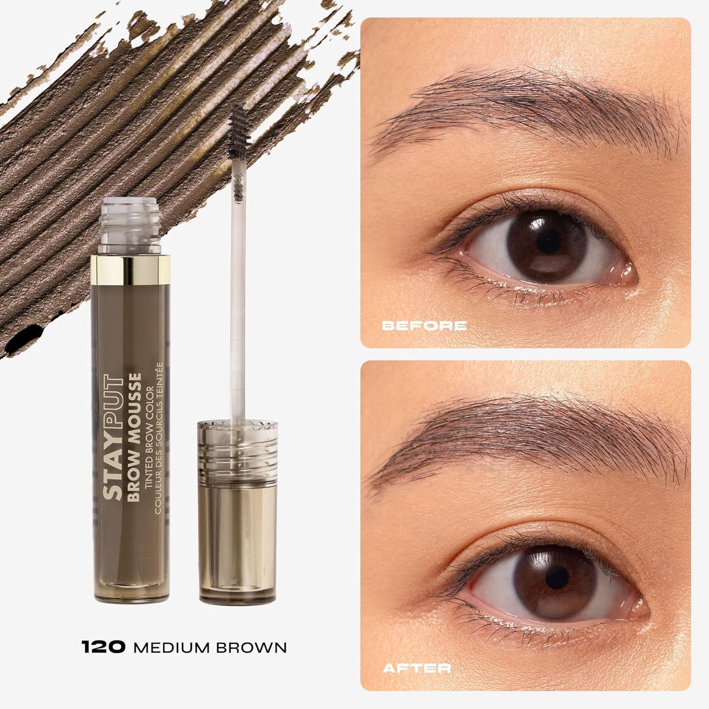 Milani Brow Tint- Stay Put Tinted Brow Mousse, Nourishing, High-Pigment infused with Shea Butter, Jojoba Seed Oil & Panthenol Vitamin B5 - Medium Brown