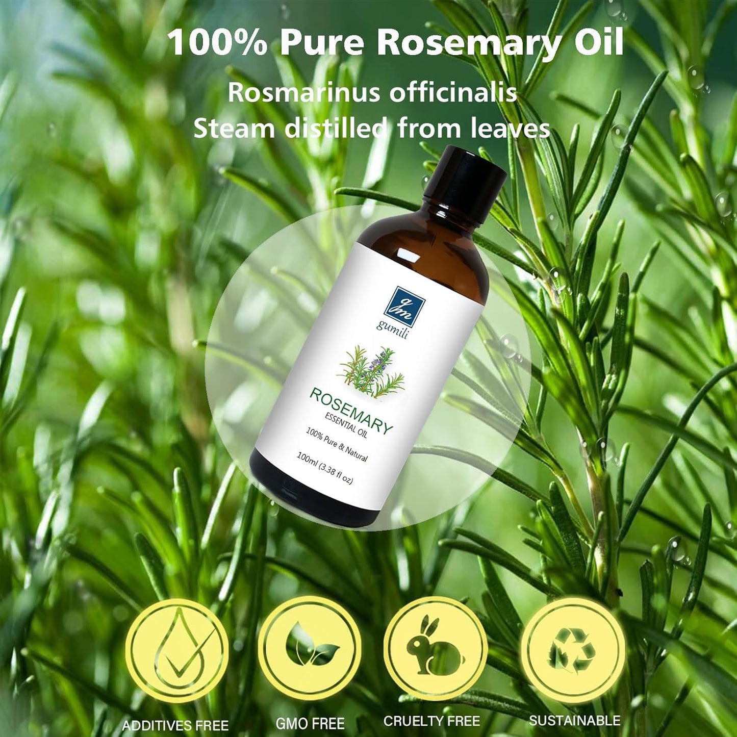 Rosemary Essential Oil, Pure Undiluted Rosemary Oil for Hair Growth, Diffuser, Skin, Spray - 100ml