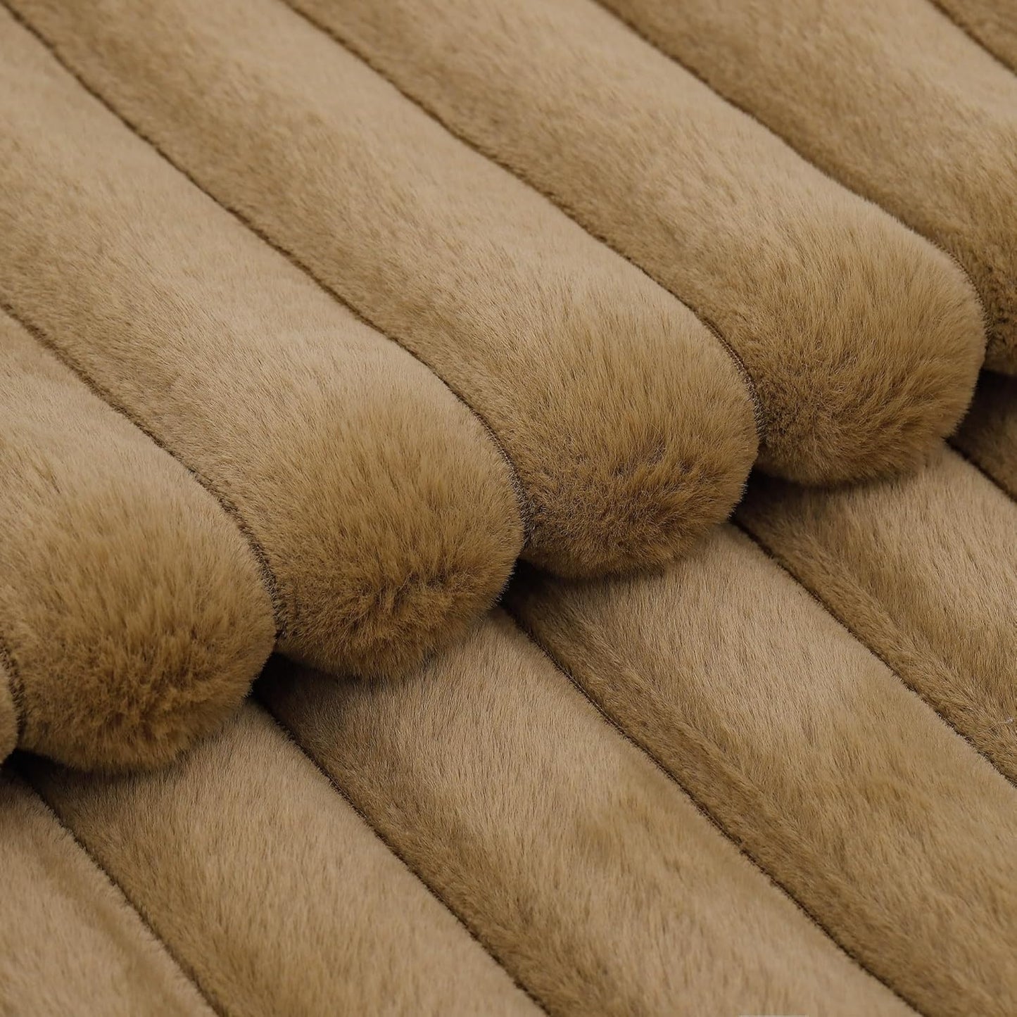 MADIZZ Set of 2 Faux Wool Plush Decorative Throw Pillow Covers 26x26 Inch Camel Fluffy Striped Soft Decorative Cushion Cover for Sofa Bedroom Pillow Shell