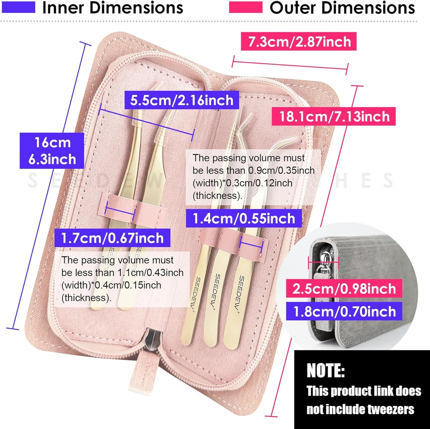 Lash Tweezers Organizer, Eyelash Extension Tweezers Bag, Soft PU 5 Positions Portable Dustproof, Individual Zipper Storage Case Box for Tweezers, Makeup Brush, Slender Small Tools(Grey)