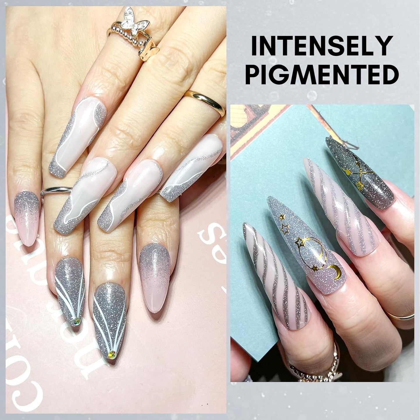 Makartt Glitter Gel Nail Polish - Flash Grey Diamond Reflective Sparkly Gel, UV LED Soak Off for Nail Art Designs, 15ml DIY Home Salon Manicure