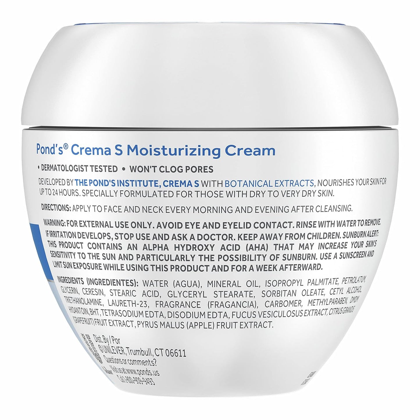 Pond's Crema S Nourishing Face Moisturizer for Women, Skin Care Facial Moisturizer Cream for Dry to Very Dry Skin, Nourishes for up to 24 hours 14.1 oz (Pack of 2)
