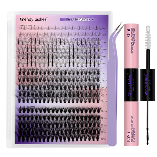Lash Clusters Kit With Bottom Lashes 20/30D 3D Curl DIY Lash Extension Kit 12-18mm Multi-types Individual Lashes Bond and Seal, Spike, Volume Lashes Kit Lash Applicator(20/30 3DKit)