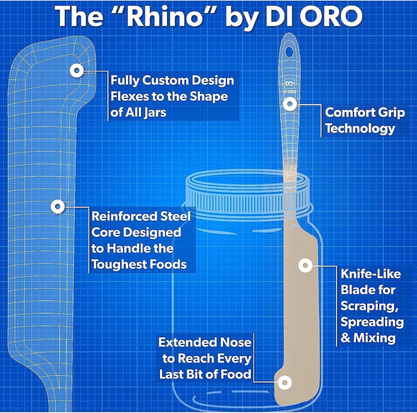 DI ORO Silicone Jar Spatulas for Scraping - Rubber Spatulas Silicone Heat Resistant - Kitchen Spatulas Nonstick Cookware Safe - Silicone Utensil Set for Blenders, Mixing, Baking, & Makeup (5pc, Clay)