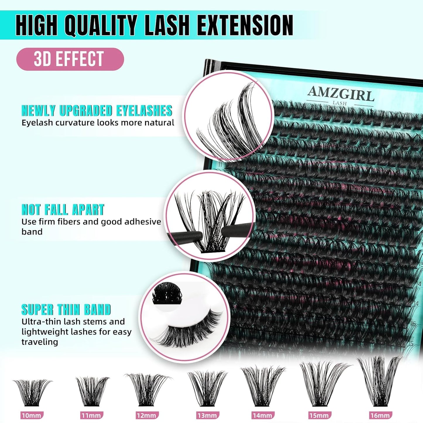 Lash Clusters 320Pcs 90D Eyelashes Cluster D Curl Individual Wispy Lashes Cluster for DIY Cluster Eyelash Extensions at Home for Beginners (Mix10-16mm)