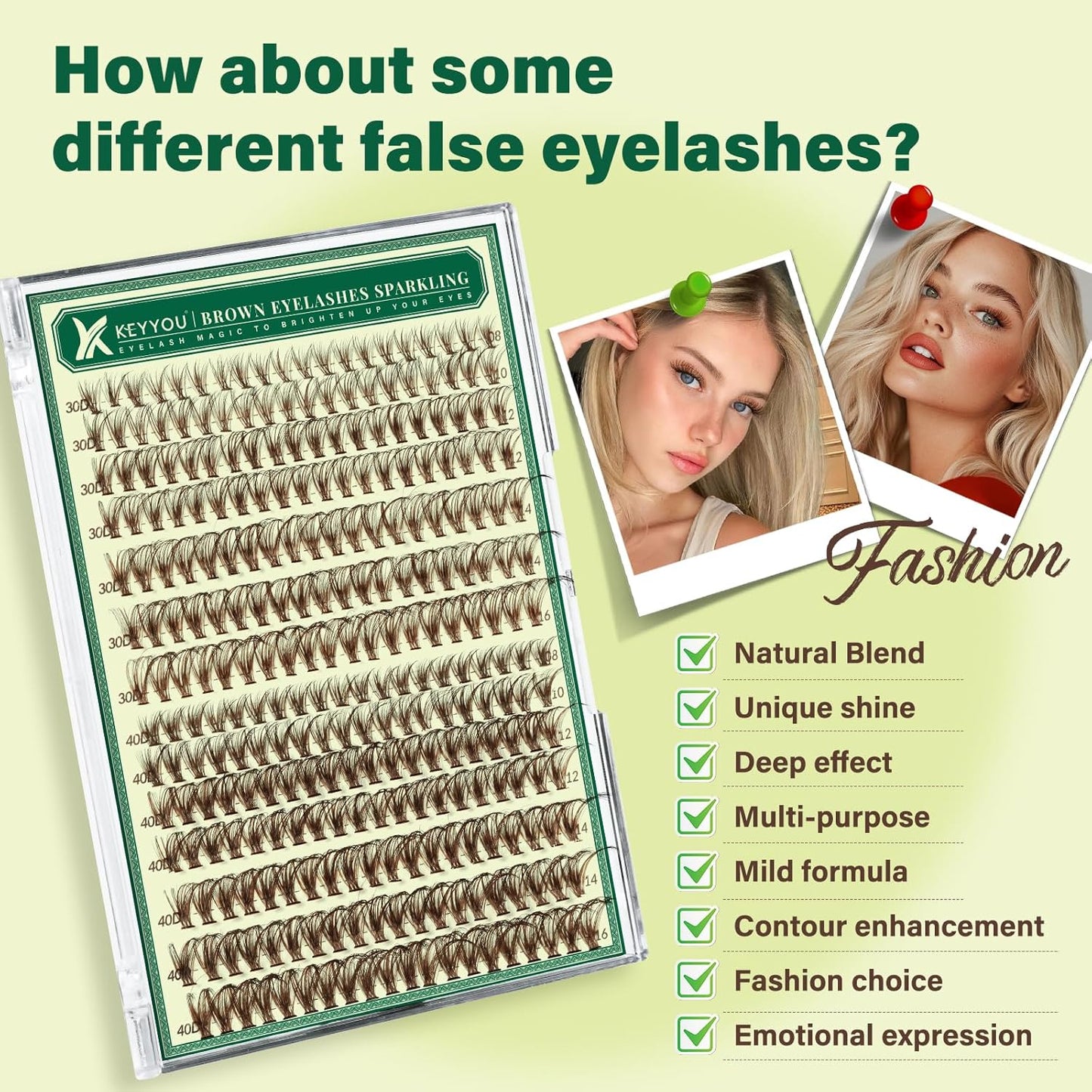 KEYYOU Brown Lash Clusters Natural Lash Extensions Wispy Eyelash Clusters 280Pcs D Curl Eyelash Extensions for Beginner Friendly Dark Lash Clusters Brown Eyelash Extensions (Brown-30D40D-D-8-16MIX）