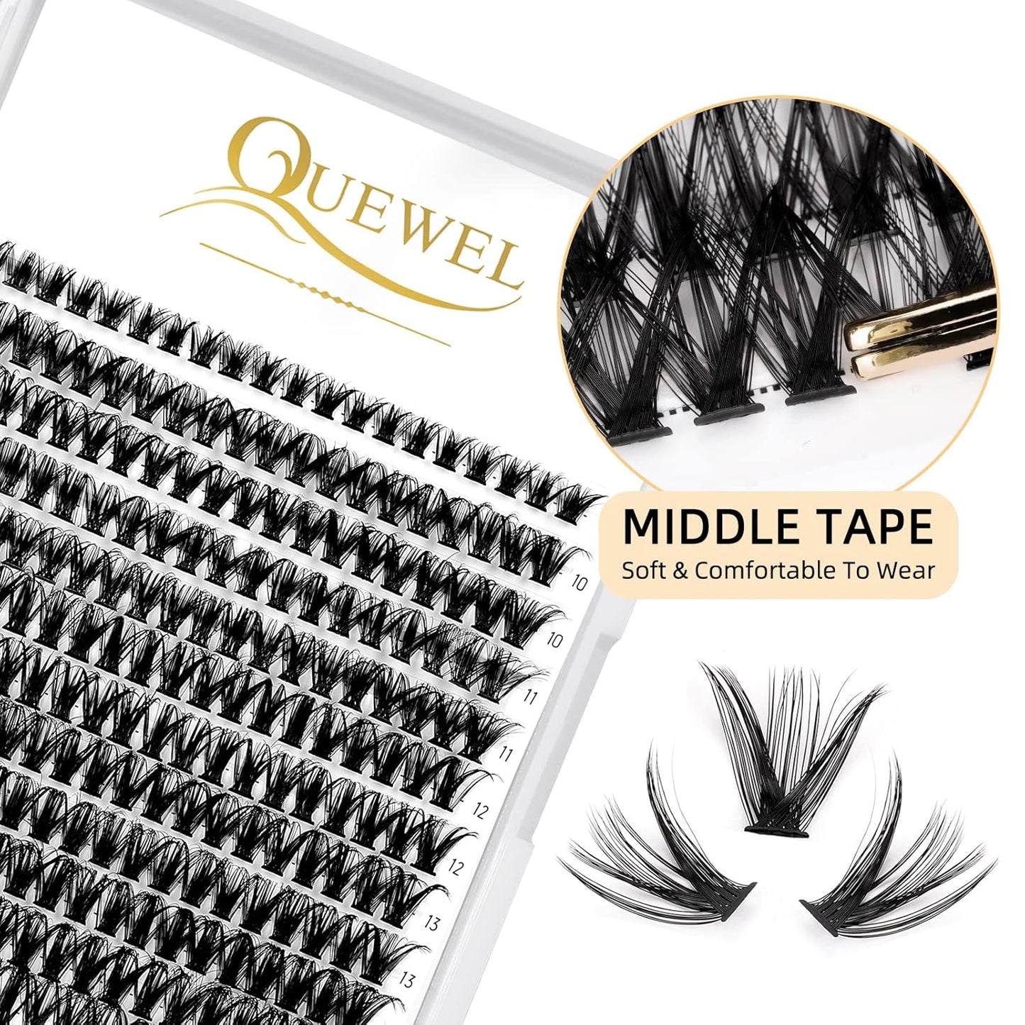 QUEWEL Cluster Lashes 240Pcs Individual Lashes 50D 0.07 C Curl Mix8-14mm Lash Extensions Clusters Lashes Soft&Natural False Eyelashes Individual DIY Eyelash Extension at Home(50D 0.07C mix-8-14)