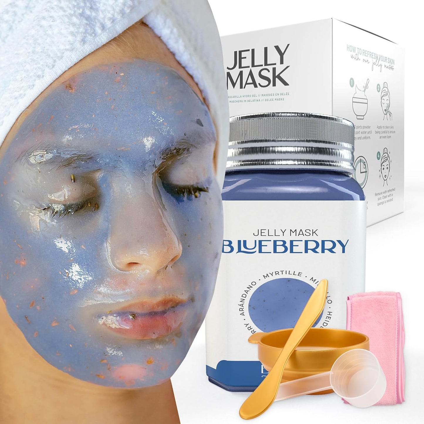 BRÜUN Jelly Mask Jar Blueberry Burst Peel-Off Face Care Rubber Mask - A 23 fl oz Skin Care Moisturizing Gel Mask Jar Spa Set for Men, Women and Adults on Formal Gatherings and Events