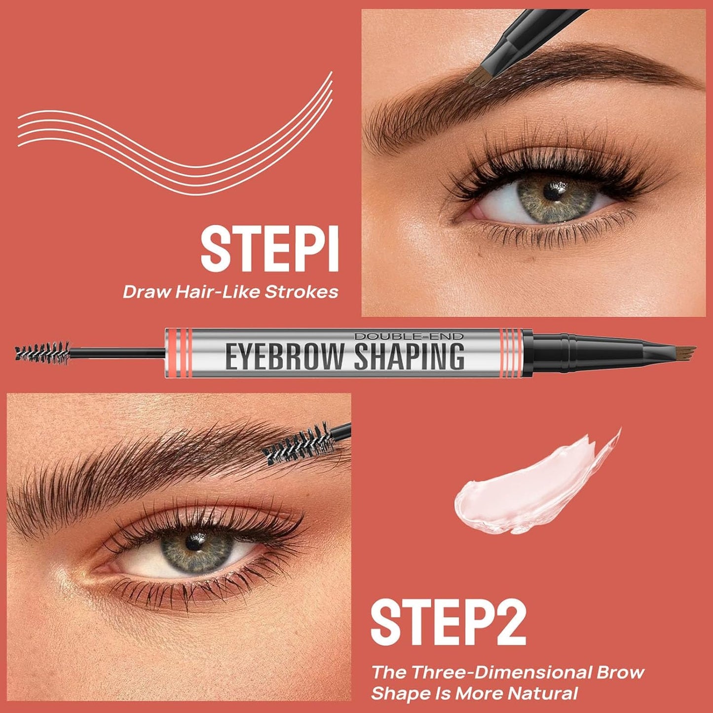 4-Fork Tip Microblading Eyebrow Pen With Brow Gel - 2-in-1 Waterproof Eyebrow Pencil, Long-Lasting Natural Hair-Like Brows, Smudge-Proof & Easy to Use (With Brow Gel 03#Grey)