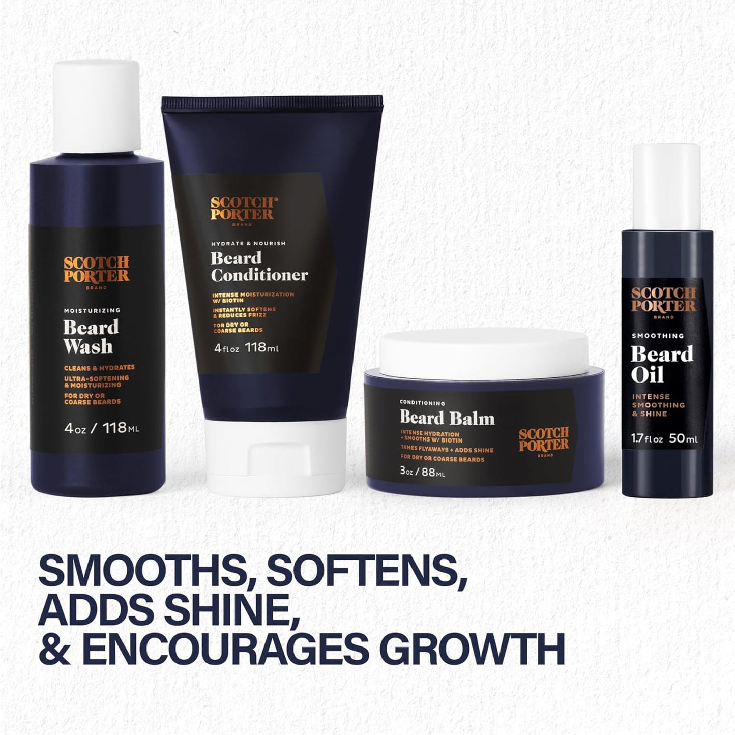 Scotch Porter Beard Care Kit – Cleanse, Moisturize, Soothe & Style Coarse, Dry Hair while Encouraging Growth for a Fuller/Healthier-Looking Beard – Includes Wash, Conditioner, Oil, Balm & Brush