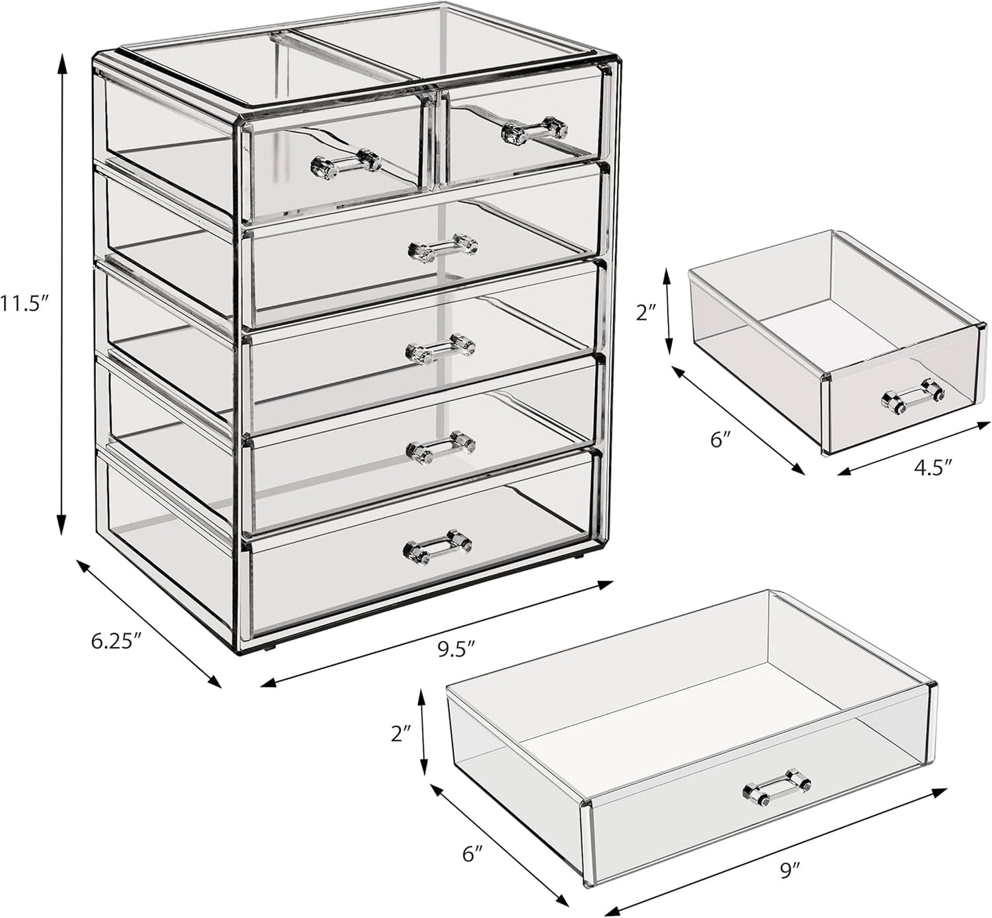 Sorbus Acrylic Makeup Organizer - Organization and Storage Case for Cosmetics Make Up & Jewelry - Big Clear Makeup Organizer for Vanity, Bathroom, College Dorm, Closet, Desk (4 Large, 2 Small Drawers)