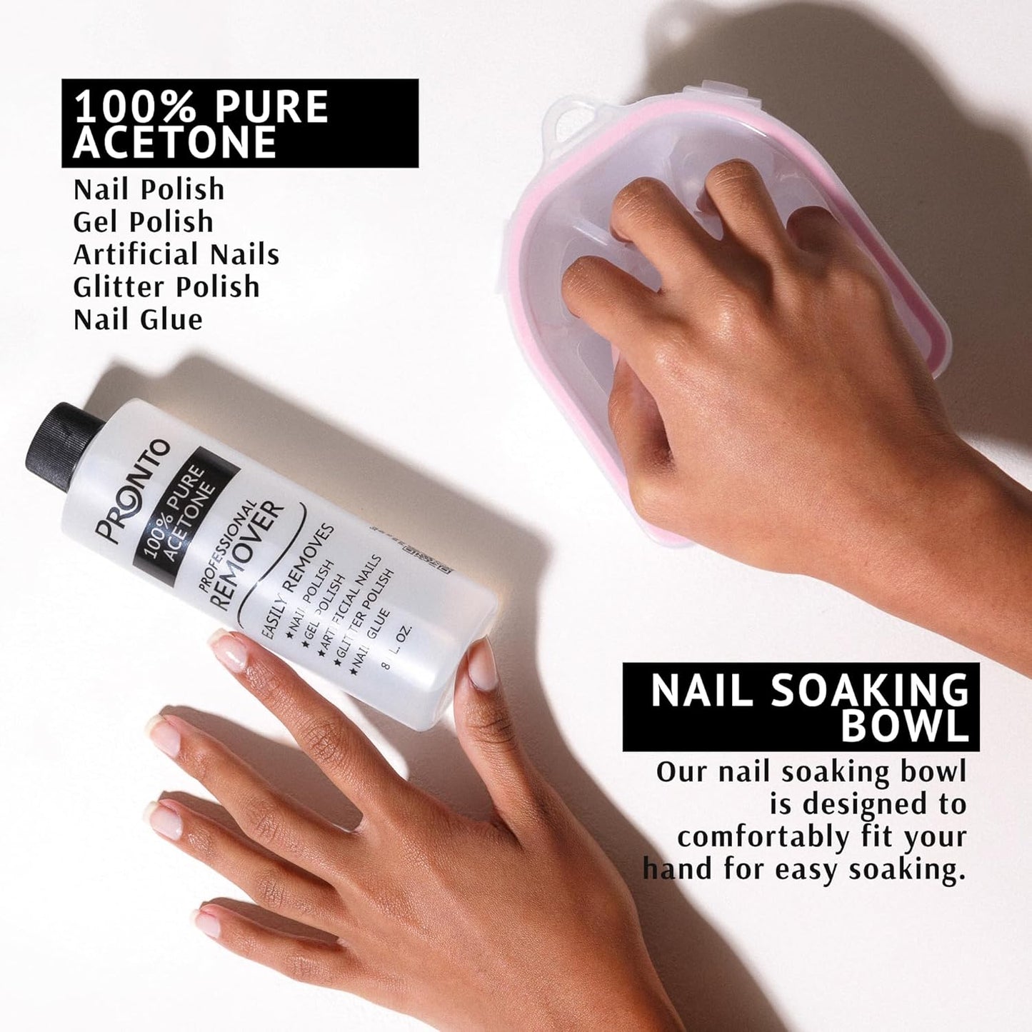 Pronto Gel Nail Polish Remover Kit - 16oz Pure Acetone, Nail Soaking Bowl, Moisturizing Cuticle Oil, Manicure Kit Including Gel Nail Polish Tools, Nail File, Nail Buffer, Cuticle Pusher & Nail Scraper