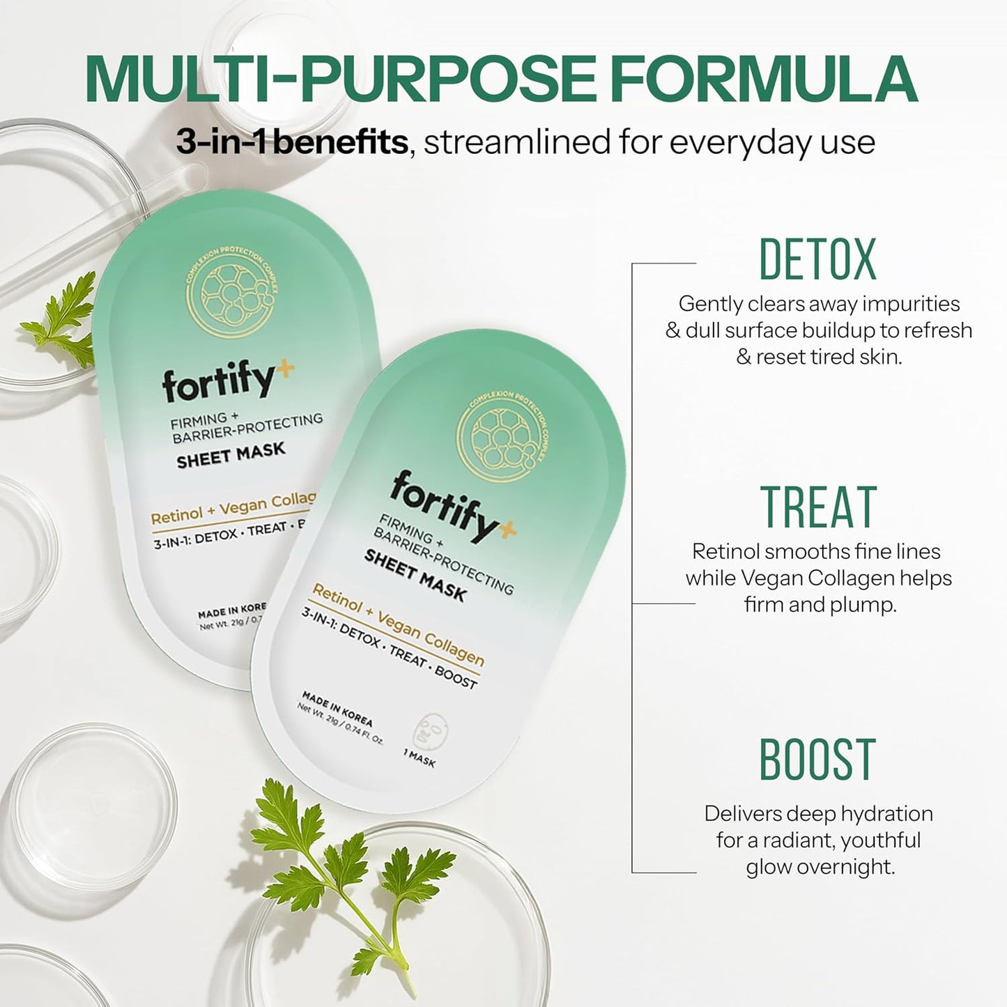 Face Mask with Retinol and Collagen - Dermatologist Tested, Anti Aging - Firming & Barrier Protecting - 3-in-1: Detox - Treat- Boost - Clean Beauty, Korean Skin Care, 5 Sheet Masks