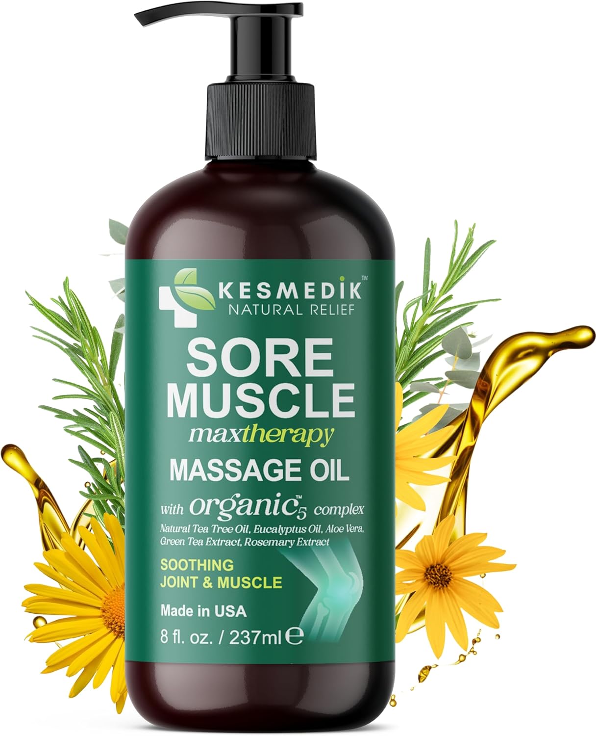 Sore Muscle Massage Oil for Massage Therapy with Arnica, Eucalyptus & Tea Tree Oil Blend for Deep Muscle Relief, Recovery, Softens Skin & Anti-Cellulite Massage for Professional & Home Use.