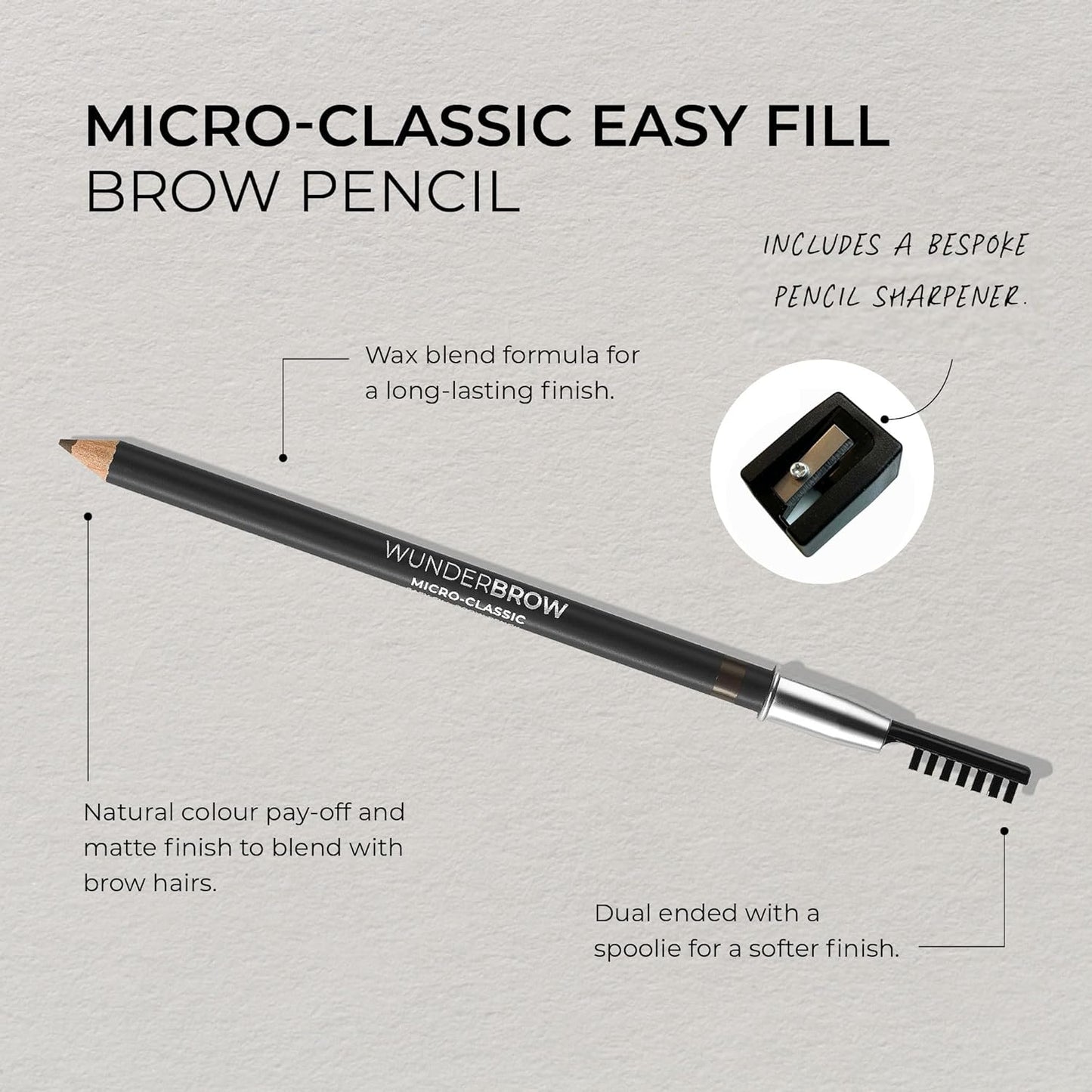 Wunderbrow Micro-Classic Brow Pencil, 2.5mm tip for precision filling, Sharpener Included, Vegan and Cruelty Free (Blonde)