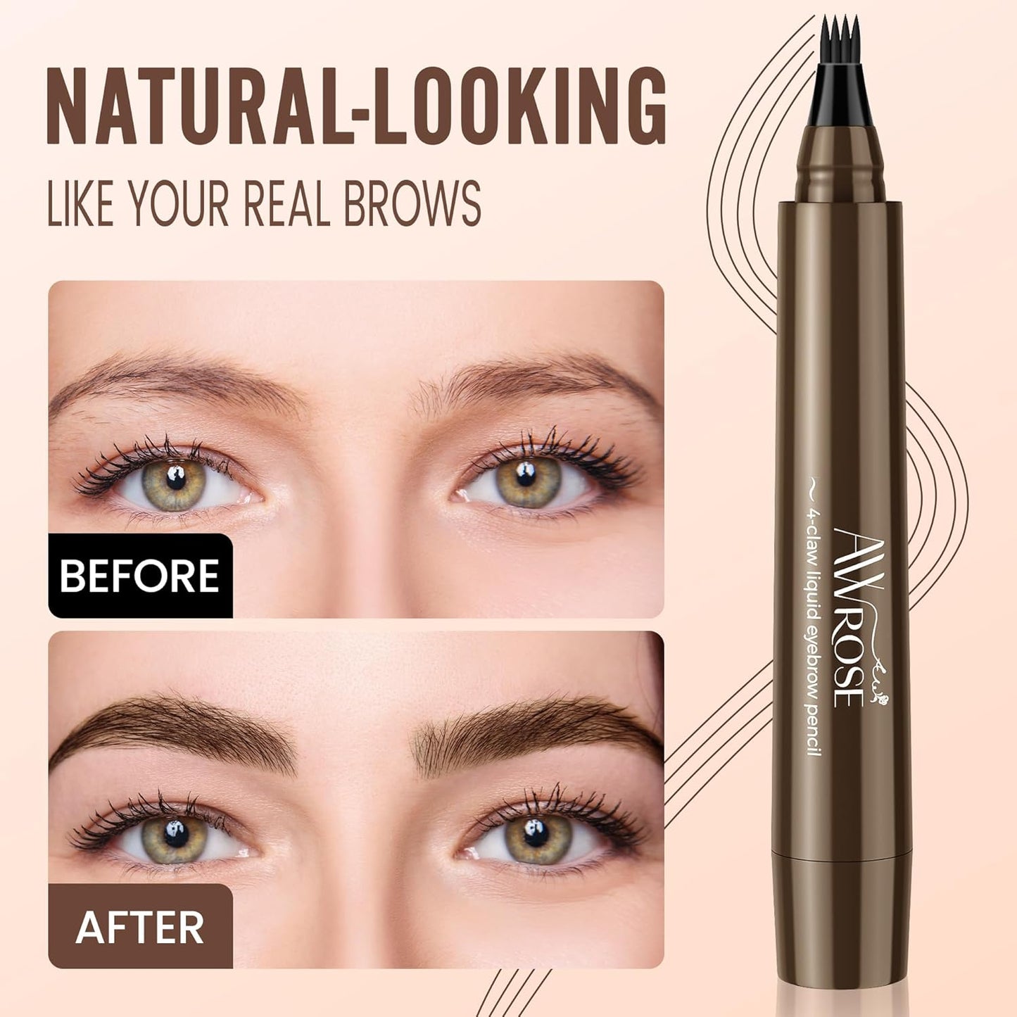 AWROSE Eyebrow Pencil, 3D Waterproof Microblading Eyebrow Pen 4 Fork Tip Tattoo Pencil, Precise Natural Magic Eye Brow Pen with Hair Like Strokes, 4 Points Multi-Used Eye Brow Pencils for Women/Men
