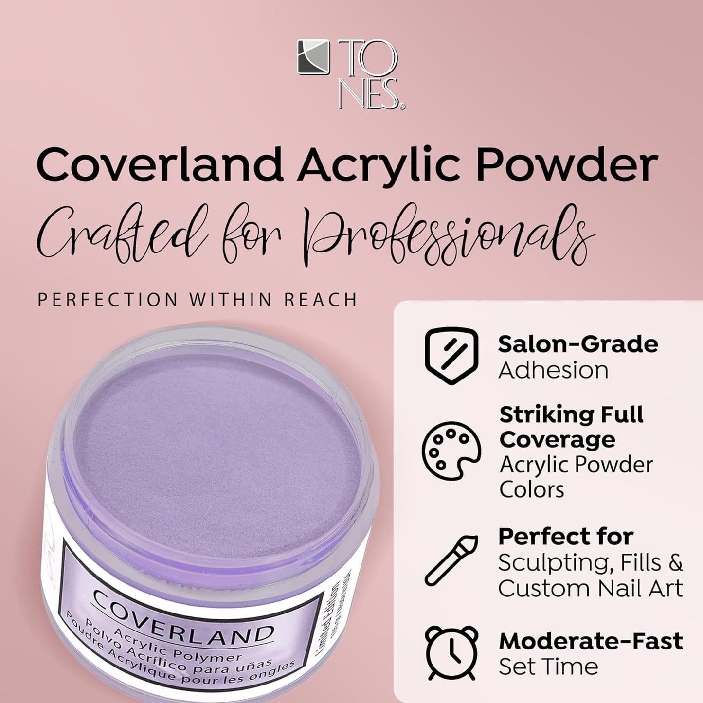 Tones Coverland Acrylic Nail Powder "Purple Spring" - Limited Edition Acrylic Powder for Nail Design, Sculpting, and Masking Nail Bed Imperfections - Professional Acrylic Nail Supplies - (1.5 Oz)