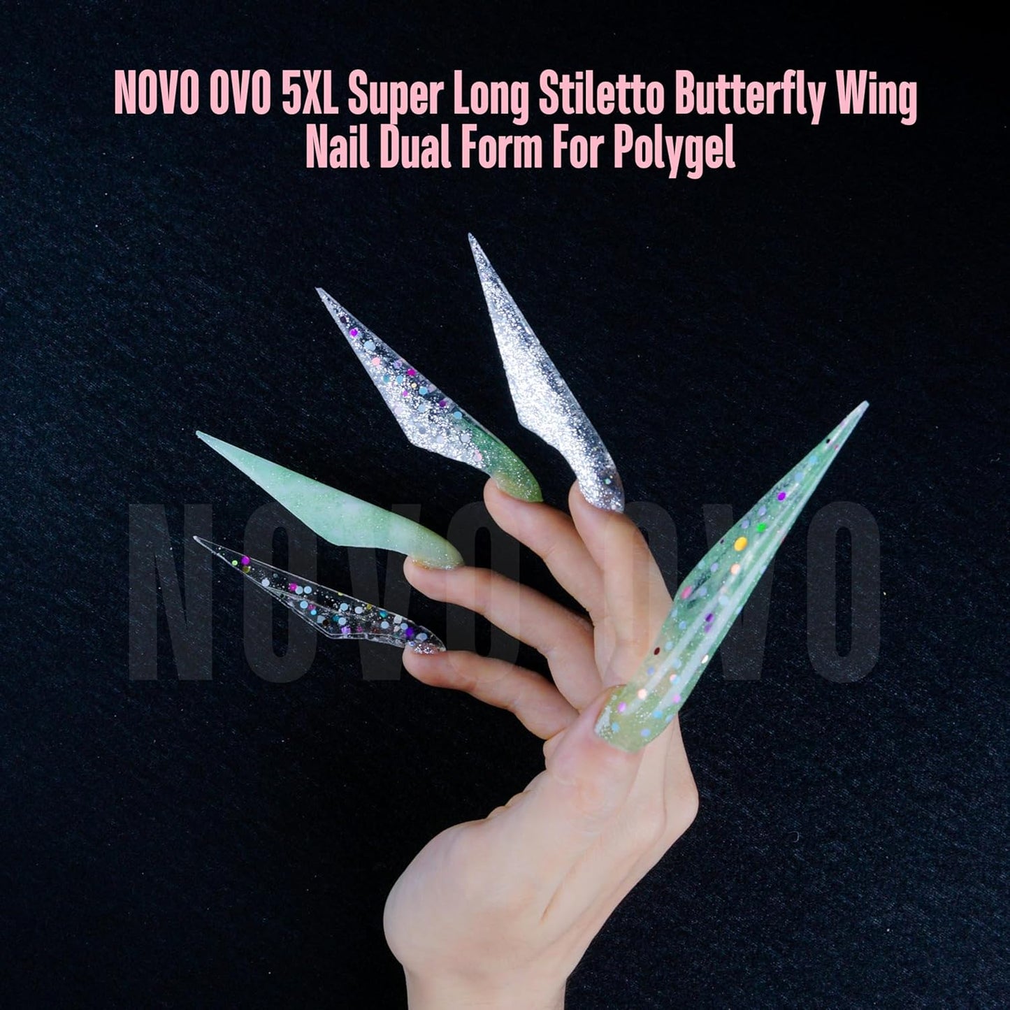Hallowee Extra Long Stiletto Butterfly Wing Arrow Nail Dual Forms for Polygel Extension, NOT NAIL TIPS, XXXXL 4XL 5XL, Reusable Full Cover Molds For Builder/Harde/Polygel 70 Pcs x 14 sizes