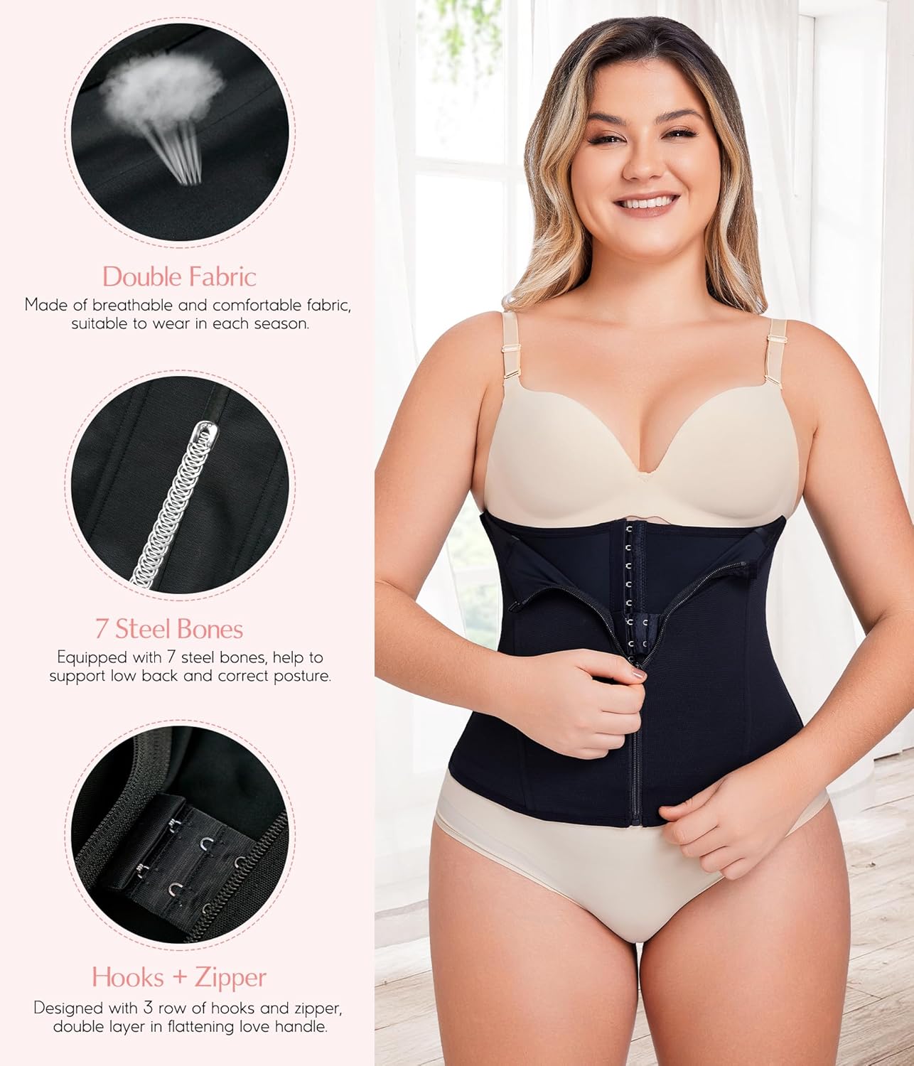 MERYOSZ Waist Trainer Corset Zipper Tummy Control Shapewear Breathable Waist Cincher for Women Body Shaper Sport Girdle