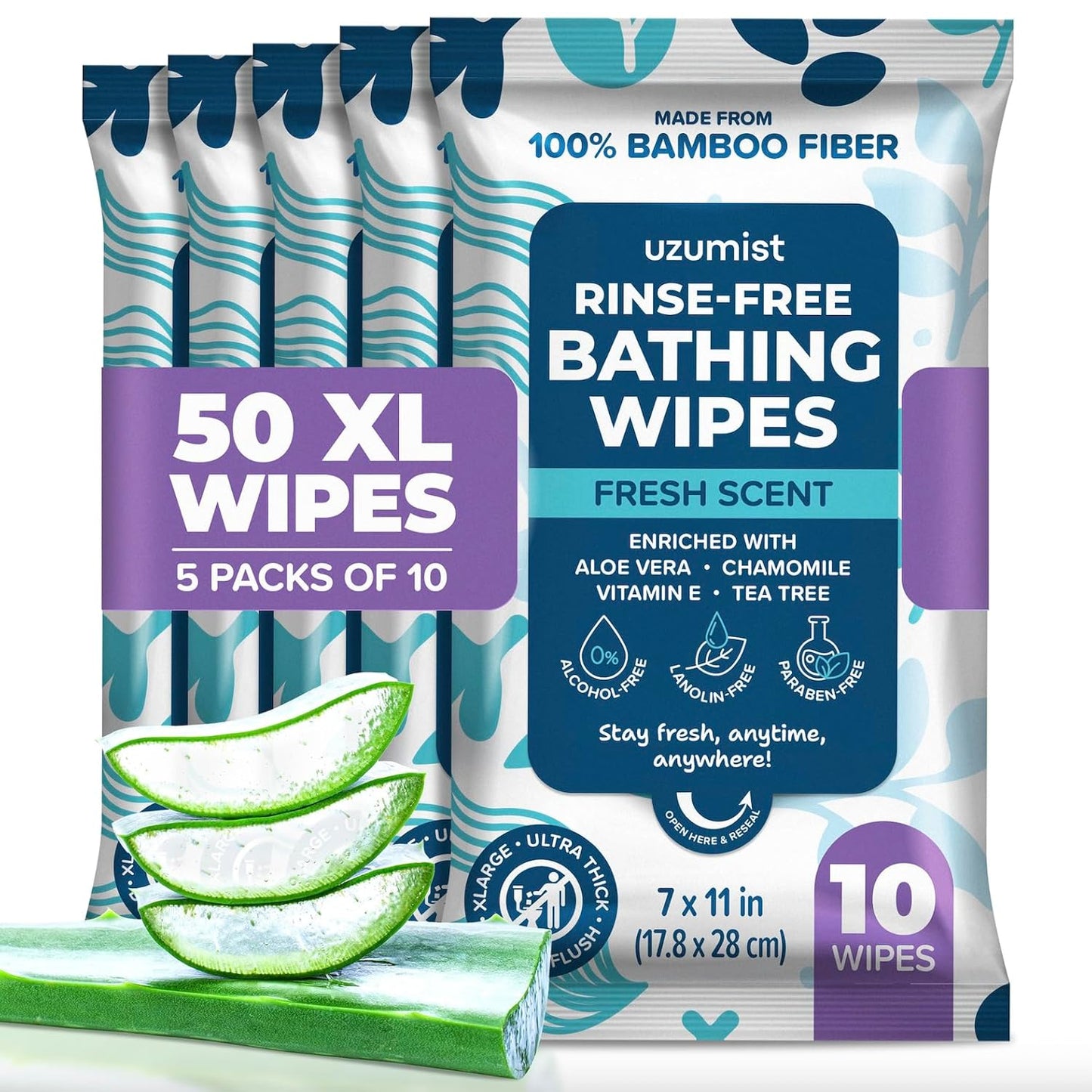 Body Wipes For Adults Bathing No Rinse 50pc XL - Ultra Thick Shower Wipes For Men Women - Hygiene, Personal Cleansing & Camping Essentials, Elderly Care, Travel, Incontinence Disposable