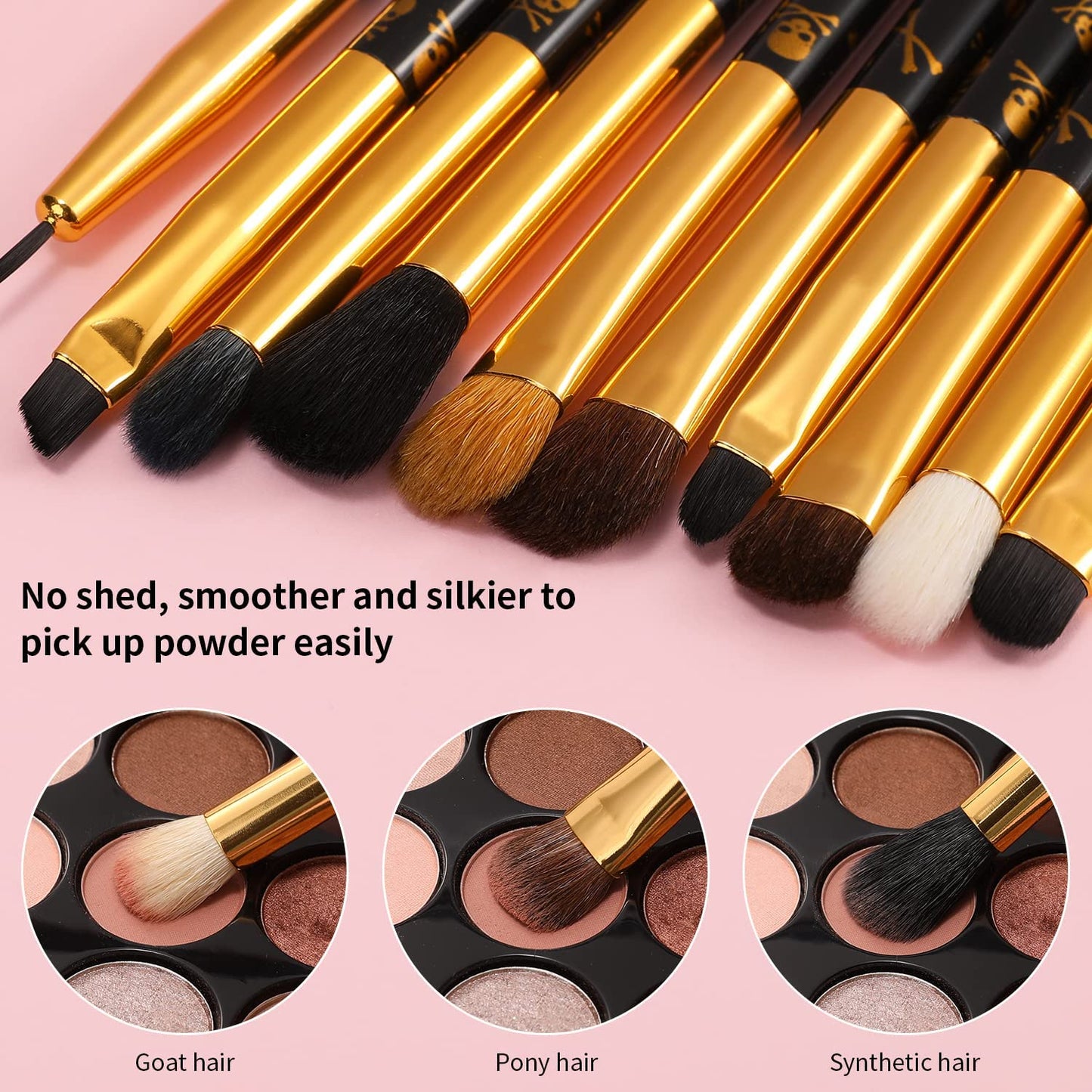 Docolor Eye Makeup Brushes 10Pcs Skull Printed Eyeshadow Makeup Brush Set Blending Concealer Eyebrow Eye Liners Premium Synthetic Eyeshadow Crease Brow Brush