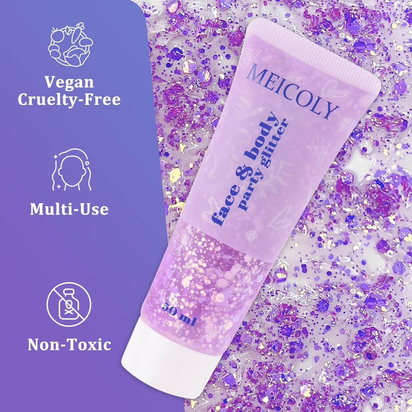 MEICOLY Chameleon Light Purple Body Glitter,Chunky Face Glitter for Halloween,Color Changing Mermaid Face Glitter Gel,Holographic Glitter Sequins for Face Body Hair,Festival Party Cheer Glitter Makeup