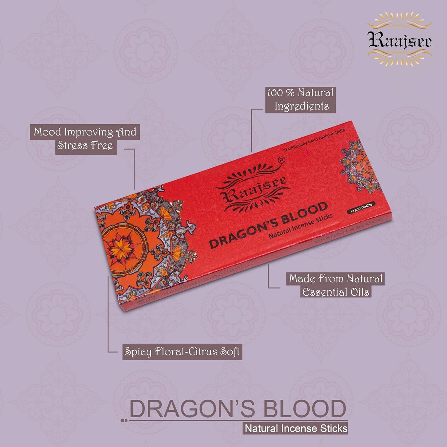 Raajsee Dragon Blood Incense Sticks 100 Gm Pack-100% Pure Organic Natural Hand Rolled Free from Chemicals-for Church,Aroma Therapy,Relaxation,Meditation & Sensual Therapy