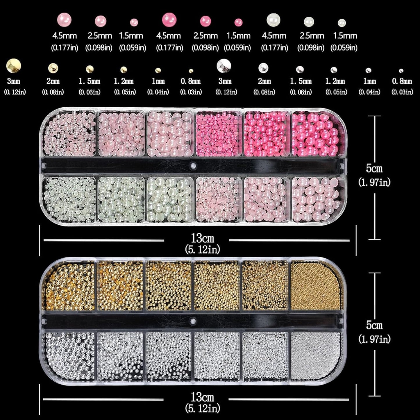 Nail Art Pearls with Glue Gel Flatback Pink Red 4 Colors Nail Charms Pearls Mixed Size 0.03-0.18in Nails Gems Pearl Accessories for Women Nails Design Decoration