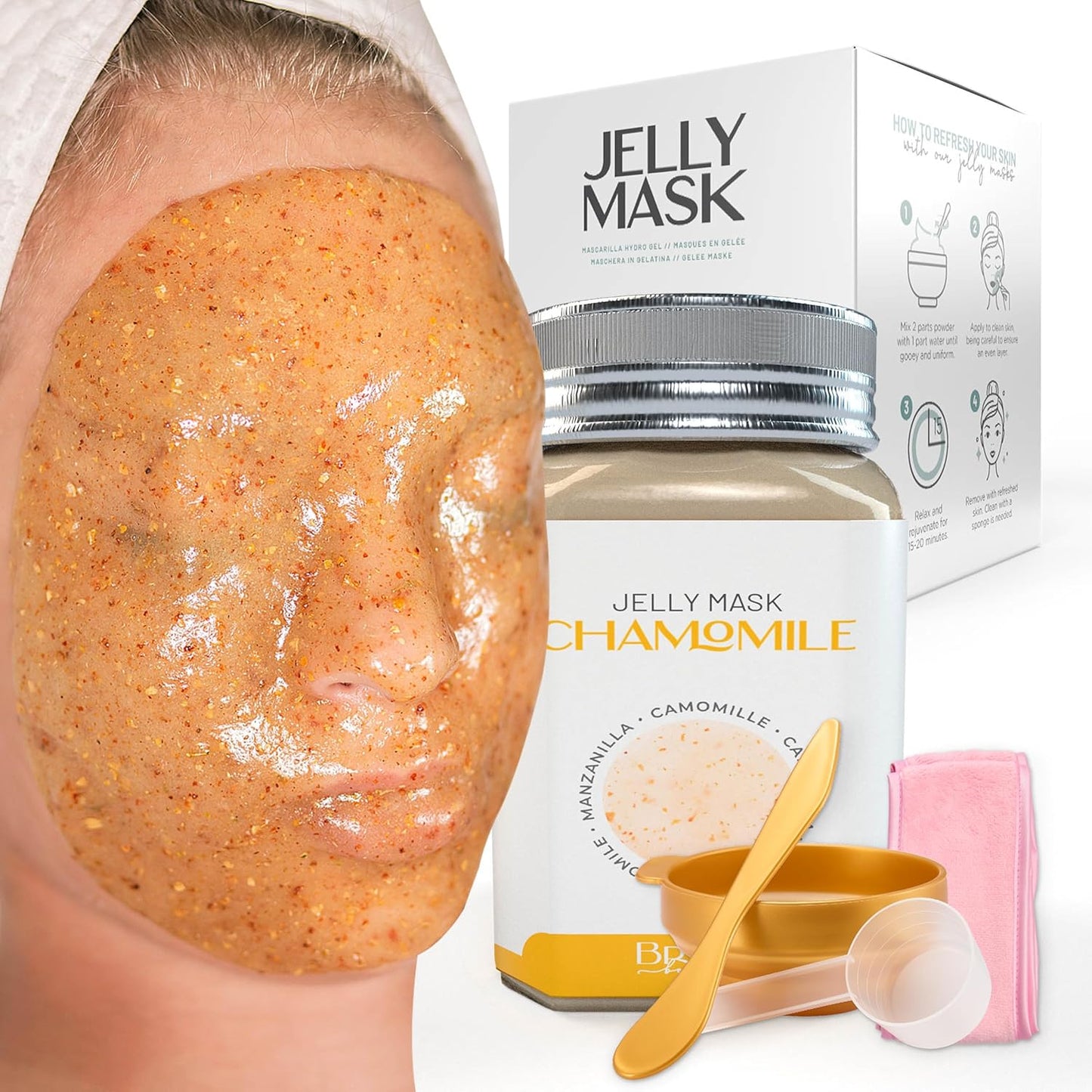 BRÜUN Peel-Off Chamomile Jelly Mask for Face Care – A 23 fl oz Rubber Mask Jar for 30 to 35 Treatments – A Skin Care Moisturizing Gel Mask of Spa Set for Men, Women and Adults