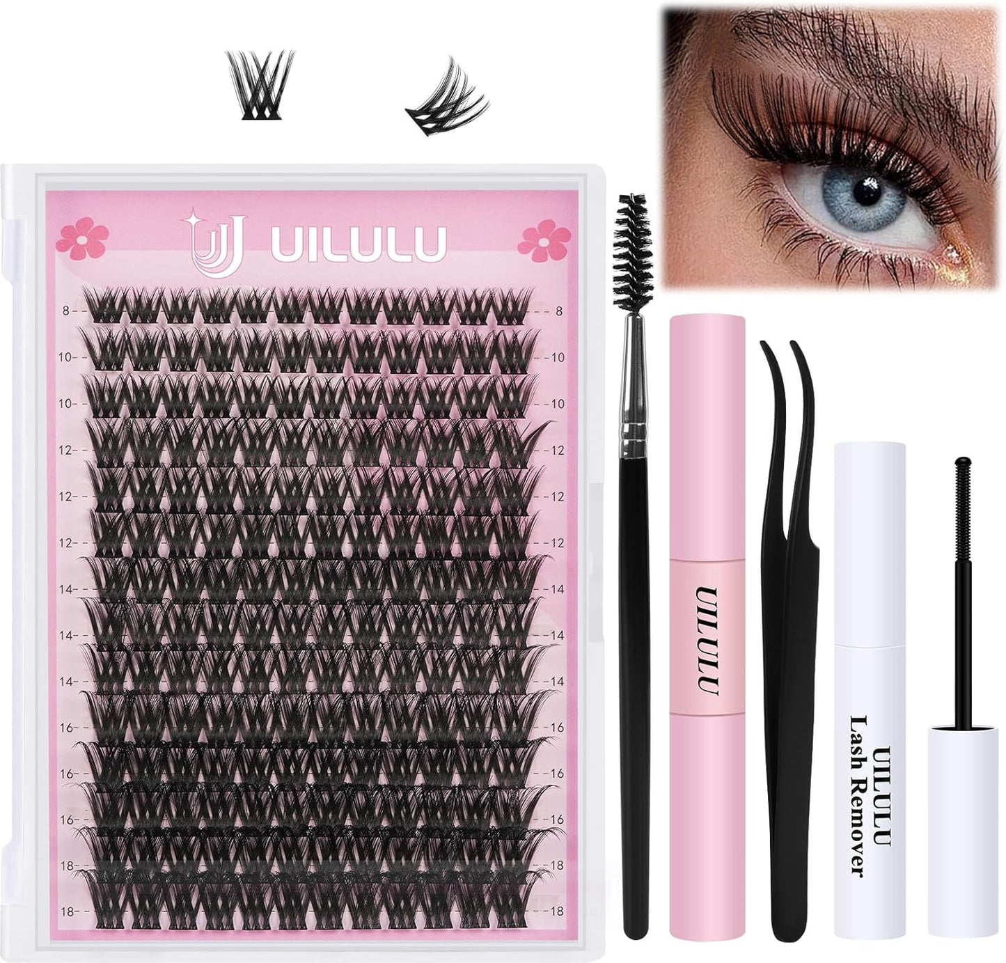 Lash Clusters kit 8-18mm DIY Eyelash Extension Kit 168 Natural Lash Clusters 0.07D D Curl Wispy Individual Eyelash Clusters False Lashes Eye Lash Extension Lash Kits