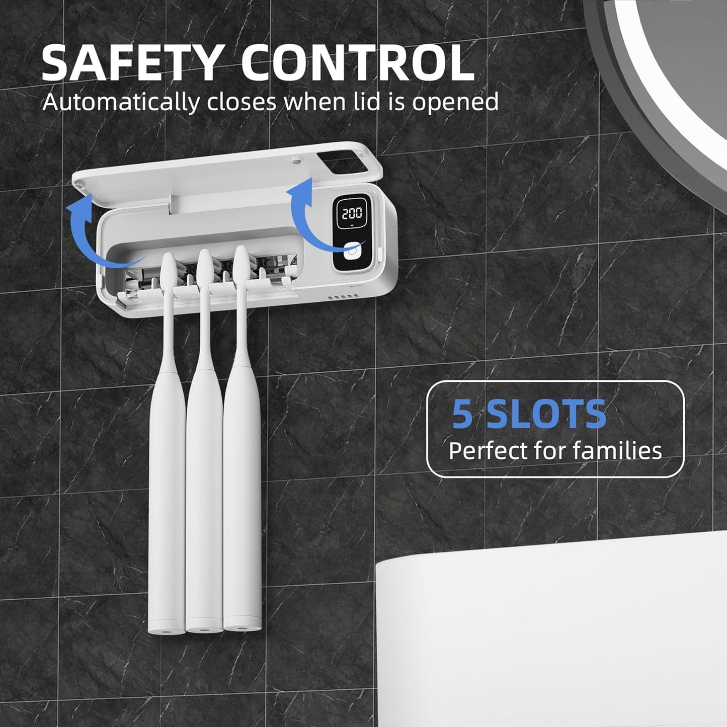 UV Toothbrush sanitiizer and Holder, Strong Saniti zer Air Drying, 200s and 400s Timed Toothbrush Case, 2200mAh Rechargeable Cordless Wall Mounted Home Toothbrush steril izer