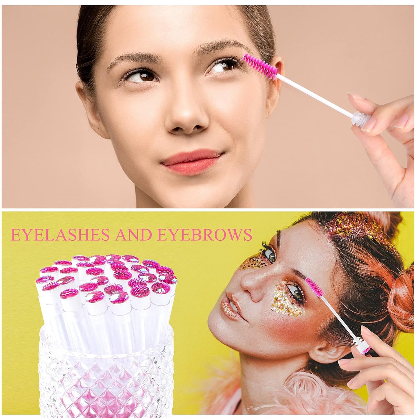 50 Piece Disposable Mascara Brushes Eyelash Extension Brush Diamond Mascara Wands with Tube Spoolies Lash Brush Makeup Tool Lash Extension Supplies (Scale D Pink 50)