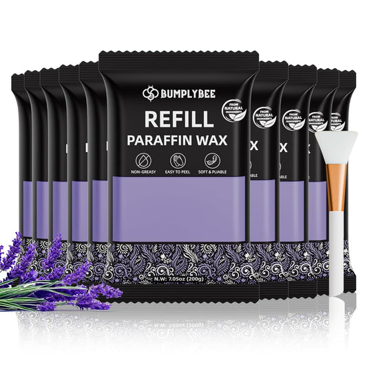 Paraffin Wax Kit - 10 Packs Lavender Paraffin Wax Refills with Silicone Brush - Paraffin Wax for Hand and Feet Refill, Paraffin Wax for Hands, Skin Moisturizing, Non-Greasy, Easy-Peeling