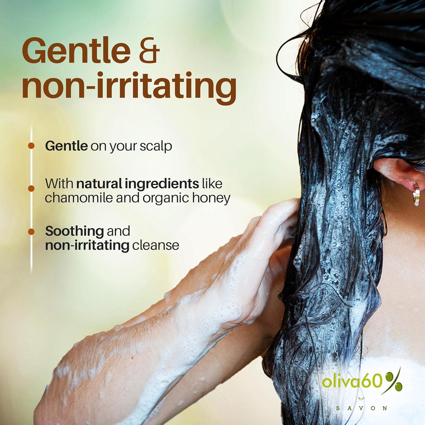 Shampoo Bar Chamomile Honey - Gentle & Non-Irritating | Hair Care- Moisturizes & Hydrates Dry Hair | Organic Shampoo wirh Olive, Argan, Macadamia Oil | Sulfate & Paraben Free | OLIVA 60