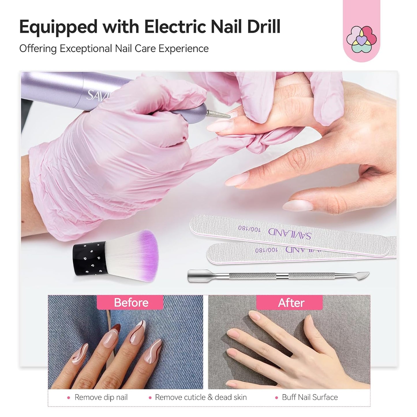 SAVILAND Advanced Dip Powder Nail Kit with Drill: 20 All Season Color Pink Nude Grey Dip Nails Powder Starter Kit with Essentials Liquid Set Dip Base Top Activator Brush Saver French Nail Art Women