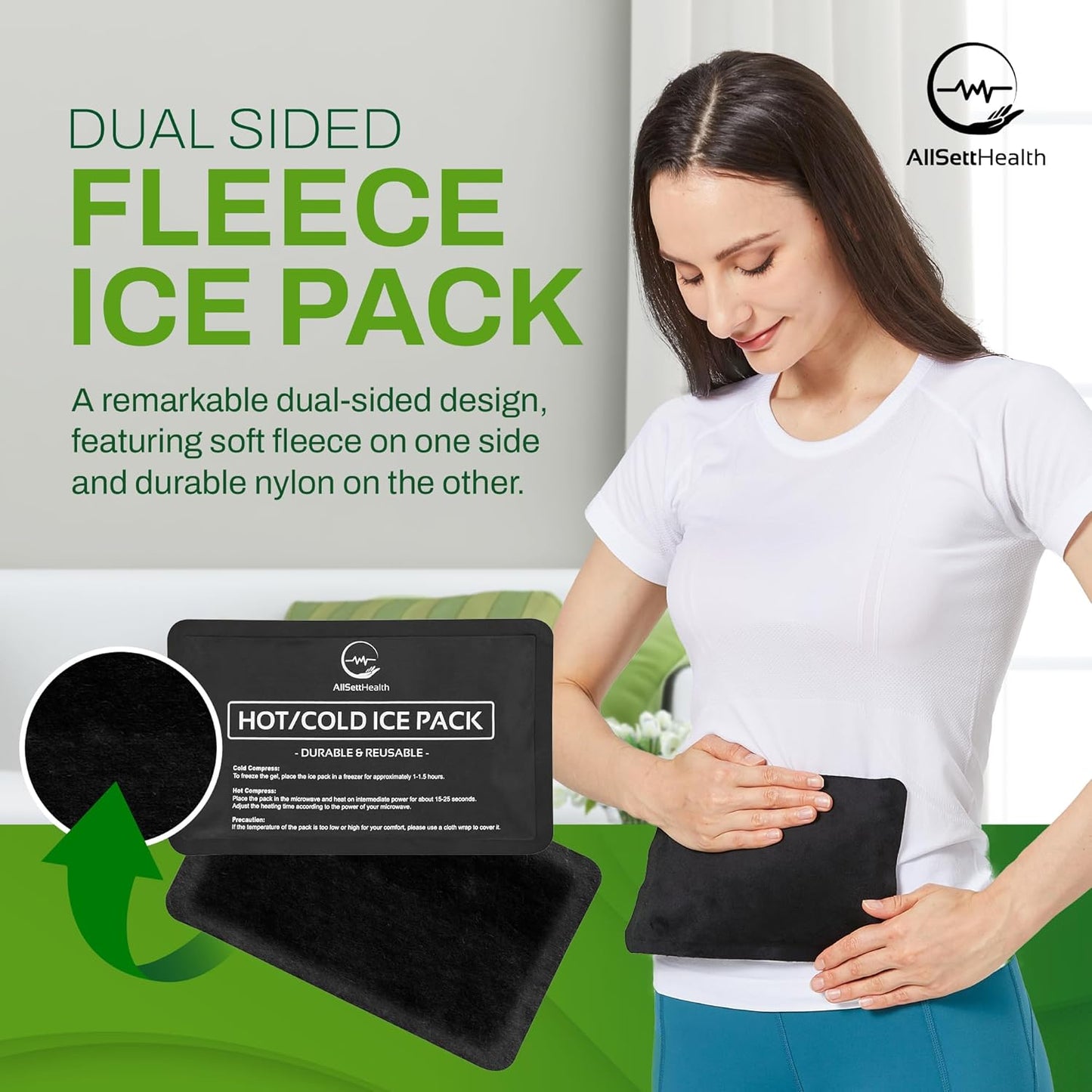 4 Pack Reusable Ice Packs for Injuries - Soft Ice Pack with Velvet Soft Fleece Fabric | Flexible Hot and Cold Gel Ice Pack Set- Cold Packs for Injuries, Knee, Back, Neck Pain - 10 x 6, Black-4Pack