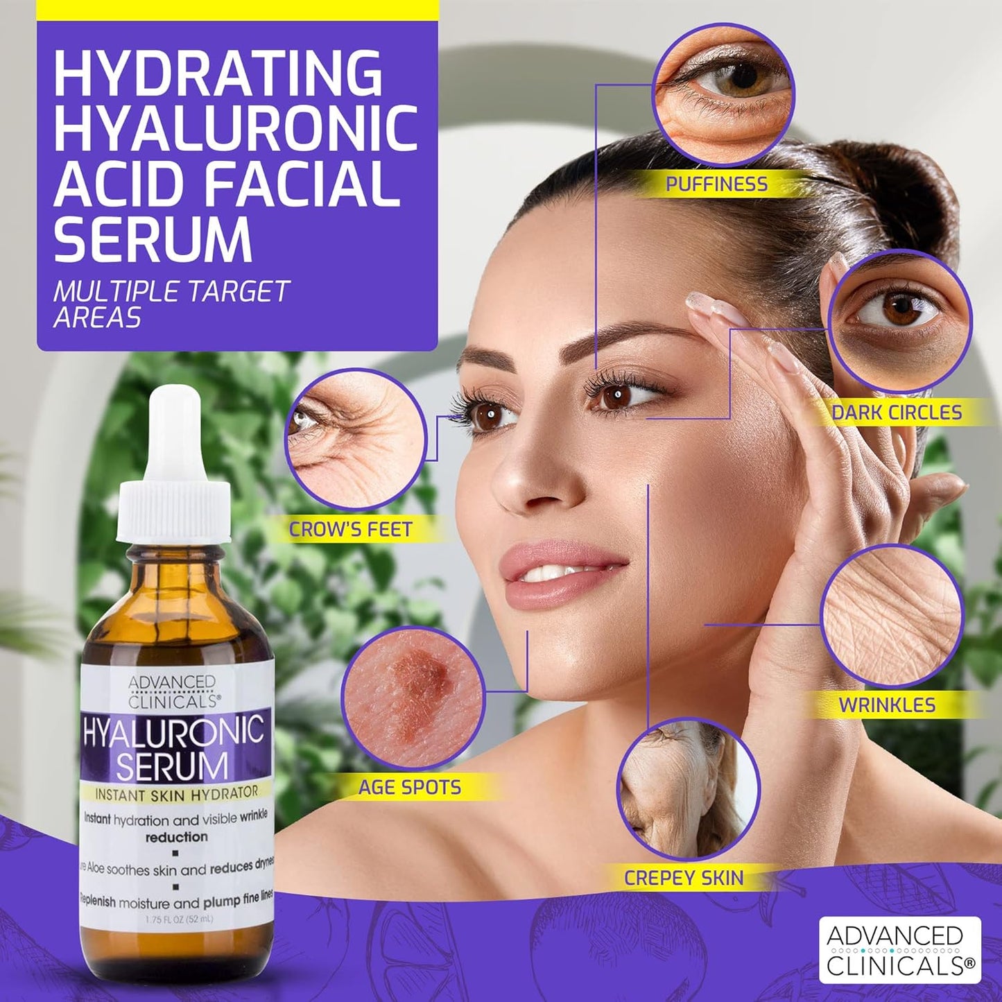 Advanced Clinicals Hyaluronic Acid Face Serum Skin Care Facial Moisturizer To Restore Skin, Anti Aging Face Serum For Wrinkles, Dark Spots, Fine Lines, & Dry Skin, 1.75 Fl Oz (Pack Of 2)