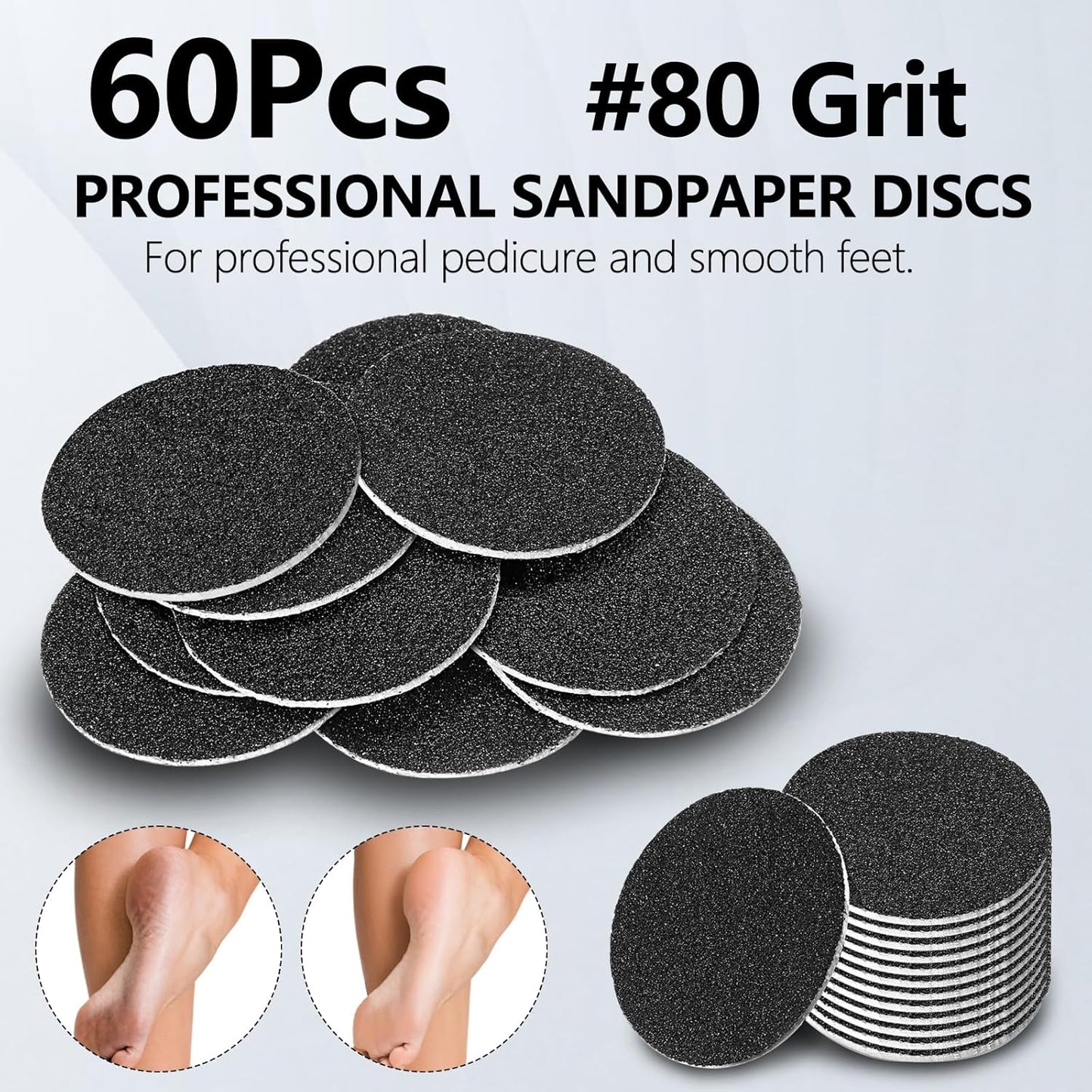 60 Pcs Replaceable Sandpaper Refill Discs for Electric Foot File Callus Remover Foot Care Dead Skin Cracked Hard Skin Removal - Coarse 80 Grit