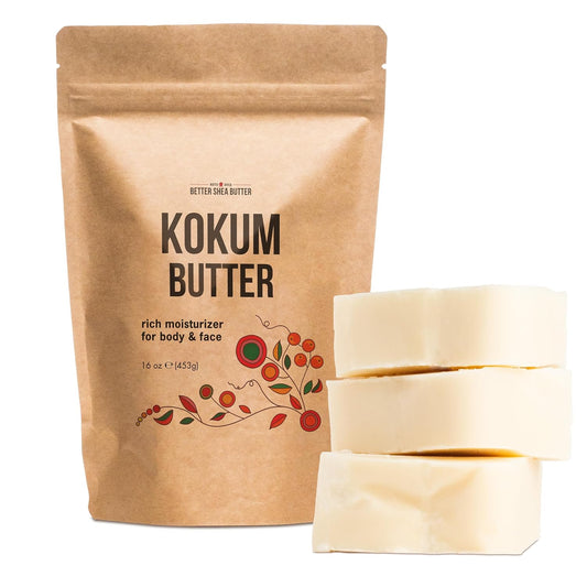 Raw Kokum Butter Unrefined - Body Butter Bar for Soap Making and DIY Lotion, Skin and Hair Products - Pure, Unscented Moisturizer for Skin - Kokum Butter 1 lb Block