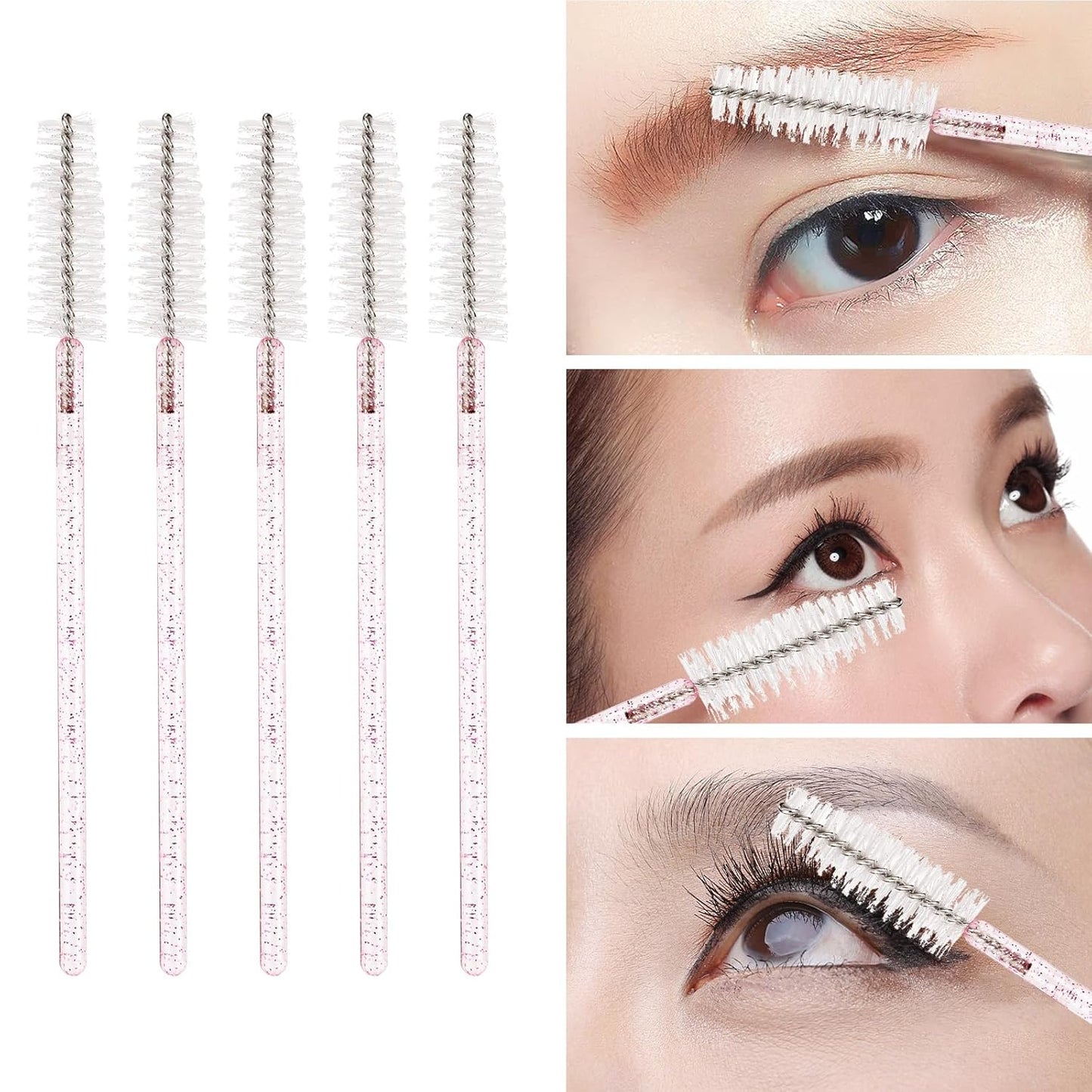 Tbestmax 500 Disposable Mascara Wands Eyelash Brush Spoolies for Eyebrow Eye Lash Extension (Pink, White)