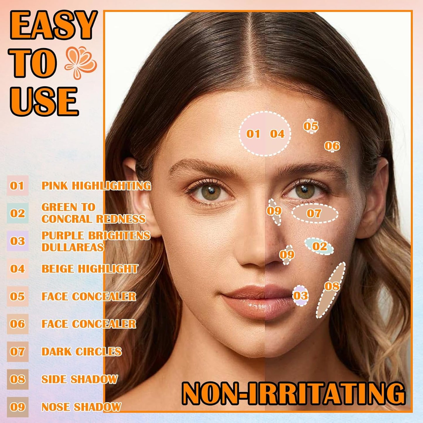 9 Colors Corrector Concealer Palette,Correcting Concealer Cream Makeup Contour Palette Conceals for Dark Circles and Blemish,Contouring Liquid Foundation Highlighting Makeup Kit with Brush