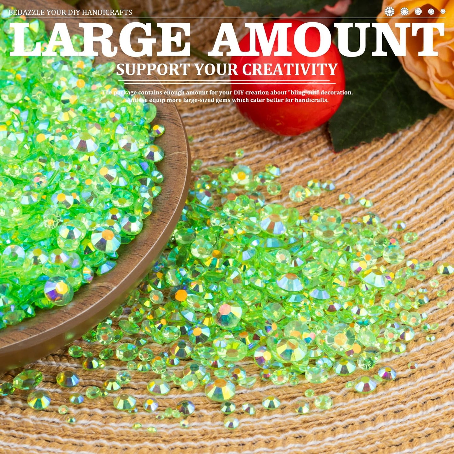 Resin Rhinestones Crafting, 2/3/4/5/6mm Flatback Jelly Rhinestones, 2 Boxes Transparent Grass Green AB Non Hotfix Crystal Gems for Bedazzling Crafts Mugs Tumblers Clothes Makeup Nail