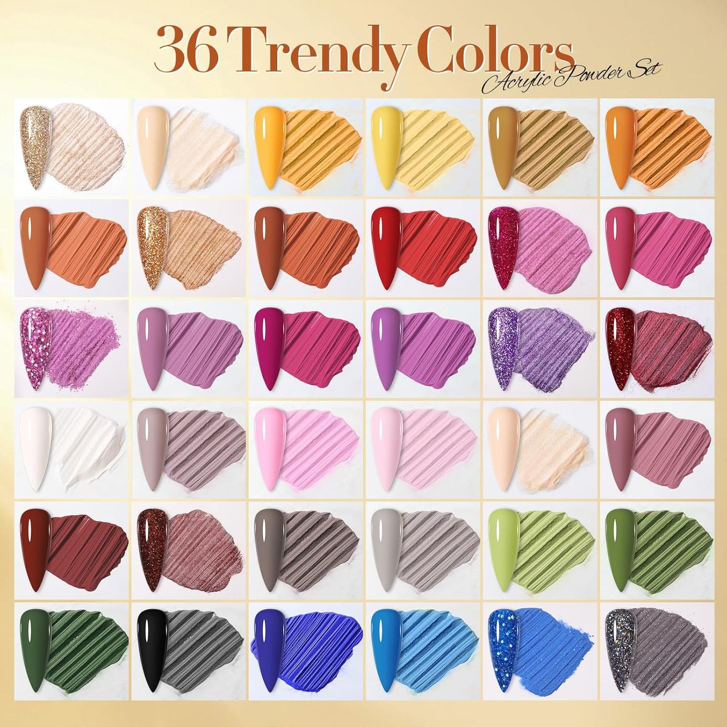 BORN PRETTY Acrylic Powder Set 36 Colors Fall Winter Acrylic Nail Powder Red Purple Green Blue Professional Polymer 3D Nail Art Kit for French Extension Carving Gift Set