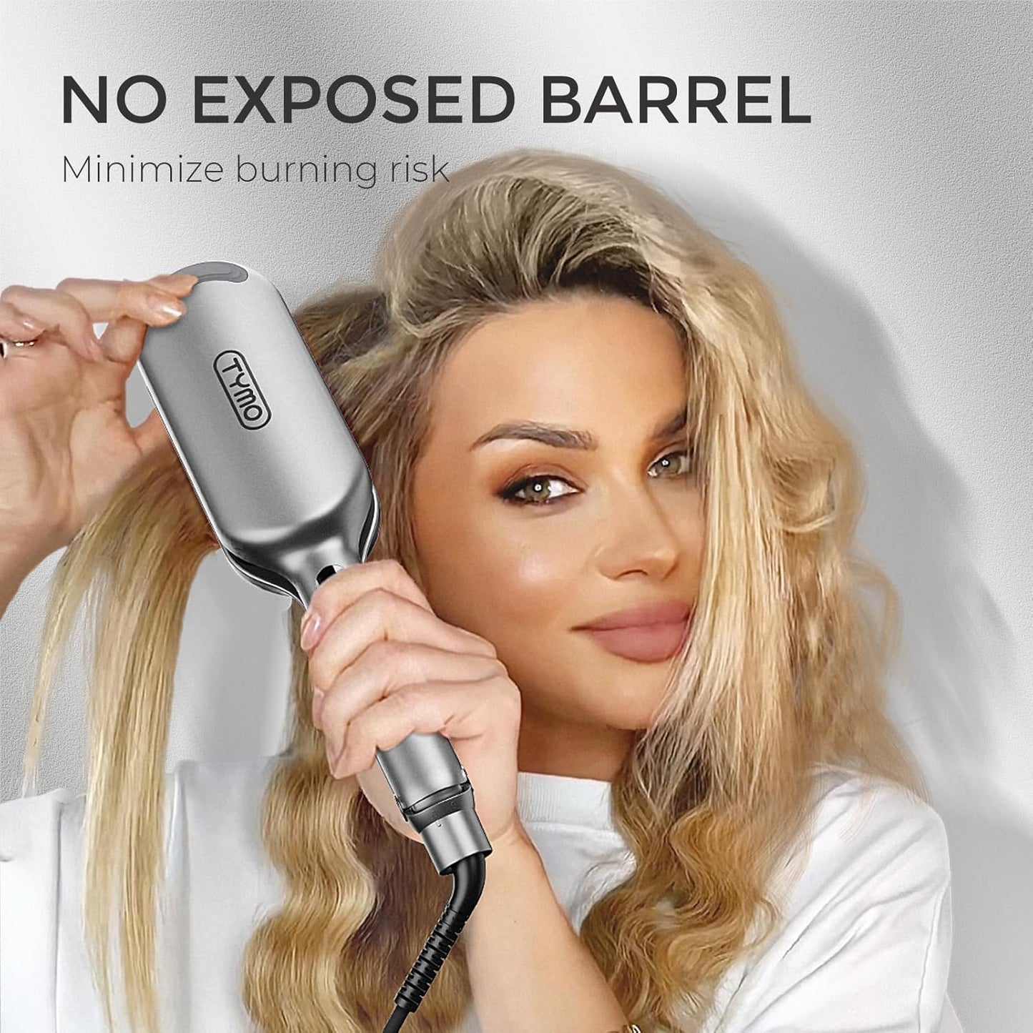 Curling Iron Hair Crimper Waver - TYMO ROVY Beach Waves Curling Wand, Ionic Deep Waver Hair Curler Tool with Ceramic 3 Barrel for Women, Dual Voltage, Anti-Scald, Easy to Use, Grey, 1.25 Inch