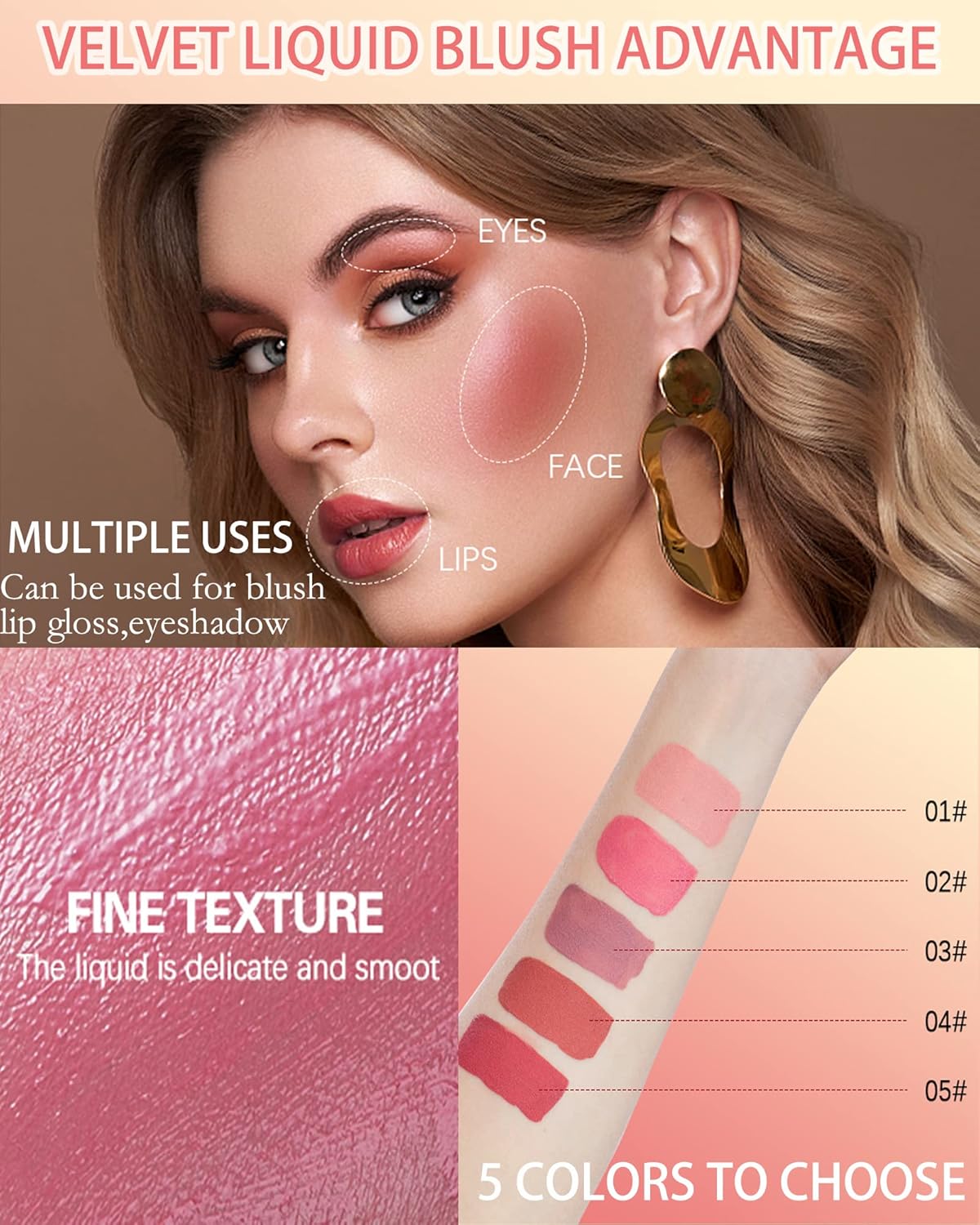 Velvet Liquid Blush Wand, Creme Blush Makeup Stick,Blush Beauty Makeup Dual Use for Cheeks & Lips, Long-Wearing,Dewy Finish,Skin Tint Blush, Contour Blush Wand,Thanksigiving Gift for Women-03