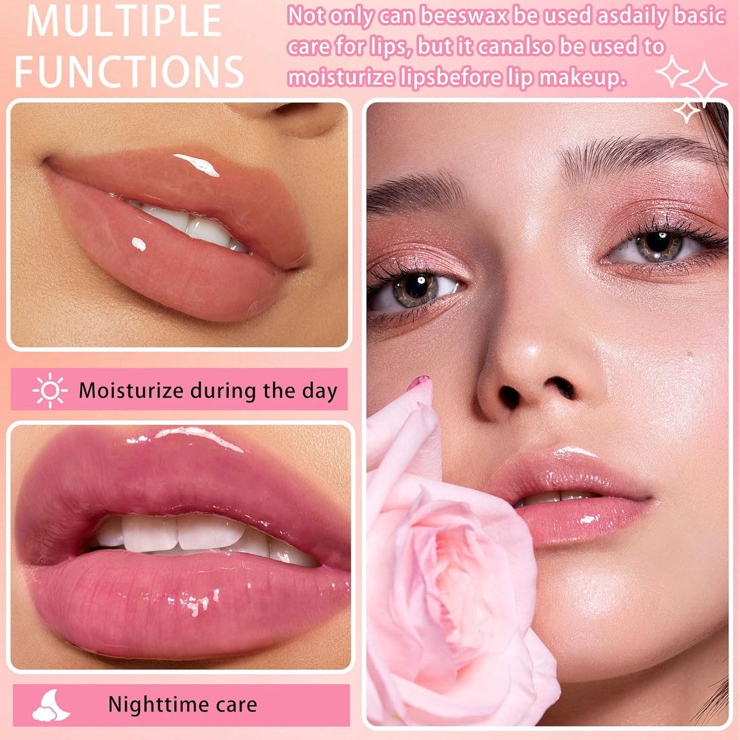 2PCS Bee Lip Balm,Hydrating Honey Pot Lip Balm with Stick,Non-Greasy Silky Sleeping Lip Mask Set,Long Lasting Lip Scrubs Moisturizer for Dry Cracked Lips（Honey ＋Strawberry）