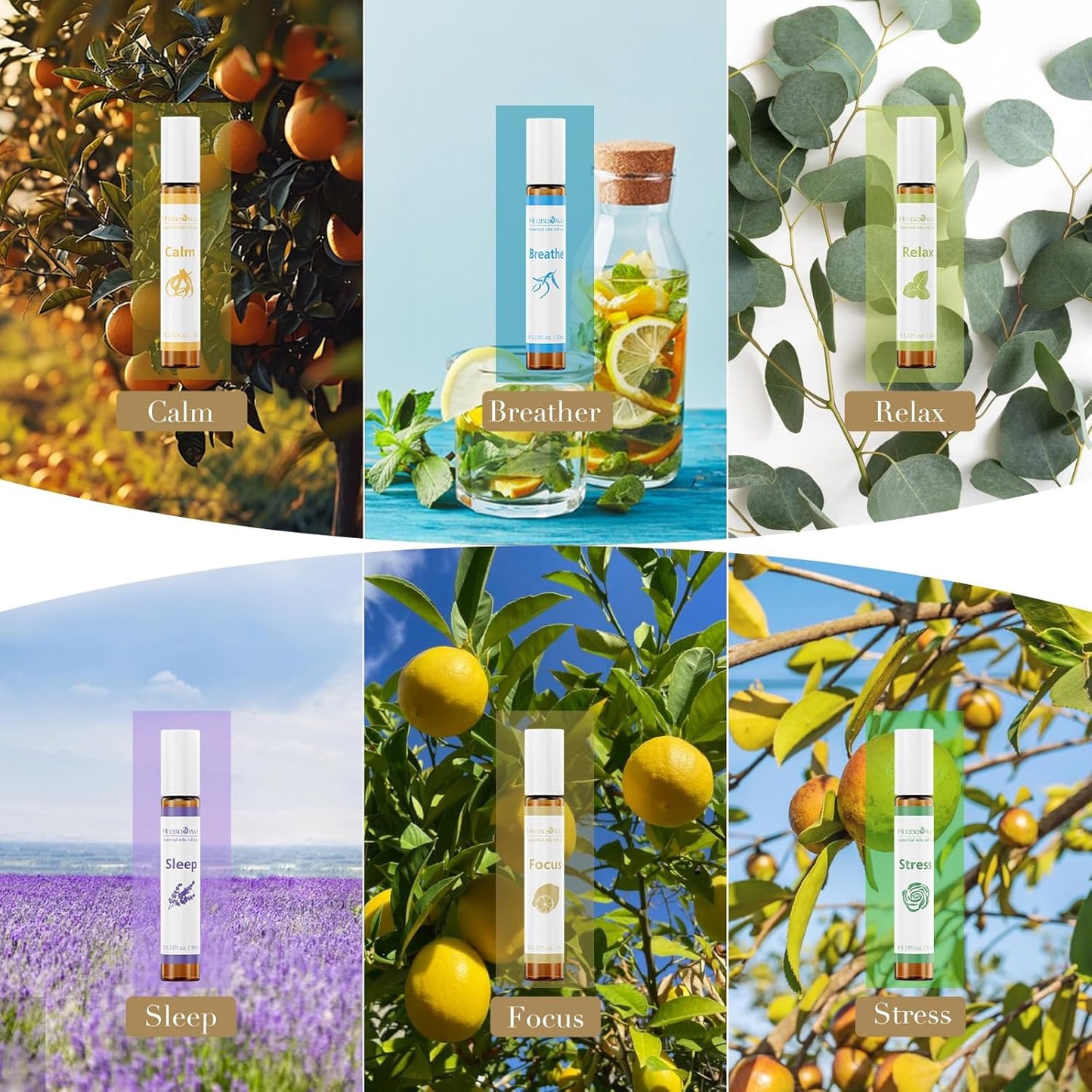 Aromatherapy Essential Oil Roll On Blend Relaxation Gift for Women, Natural and Pure Essentail Oils with Travel Size Roller Ball Bottle (Stress, 1)