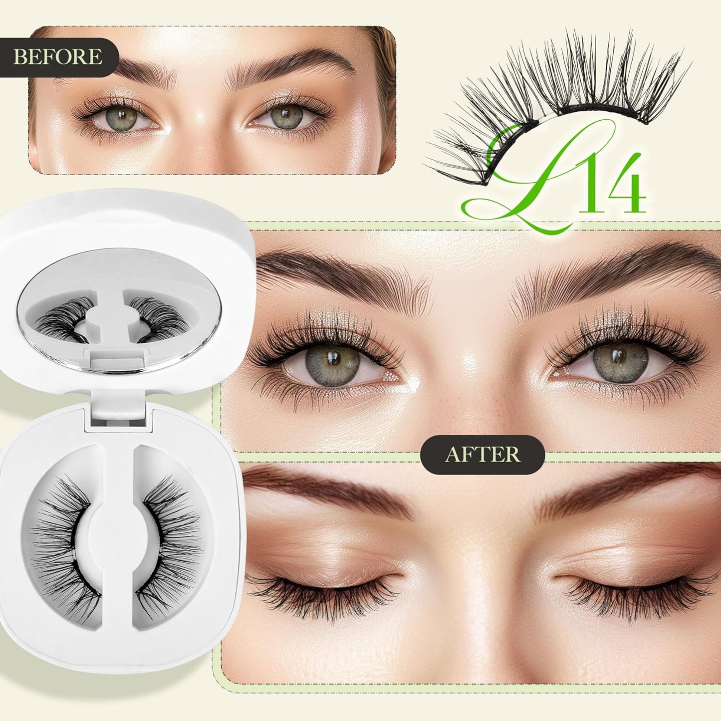 LASHVIEW Upgrade Magnetic Eyelashes Natural Look, Reusable Soft Magnetic Lashes Kit with Applicator, No Glue Needed, Windproof & Waterproof for All-Day Comfort (L14)